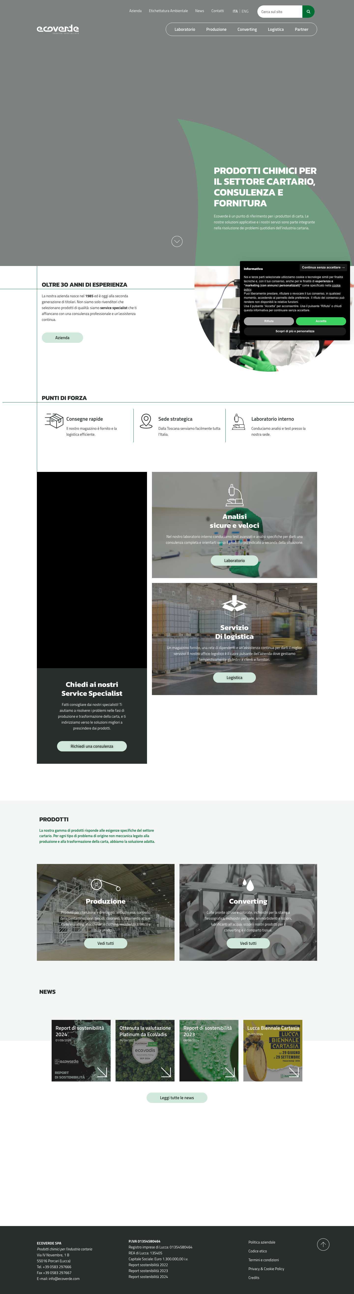 Ecoverde | Prodotti chimici per il settore cartario - Full Screenshot