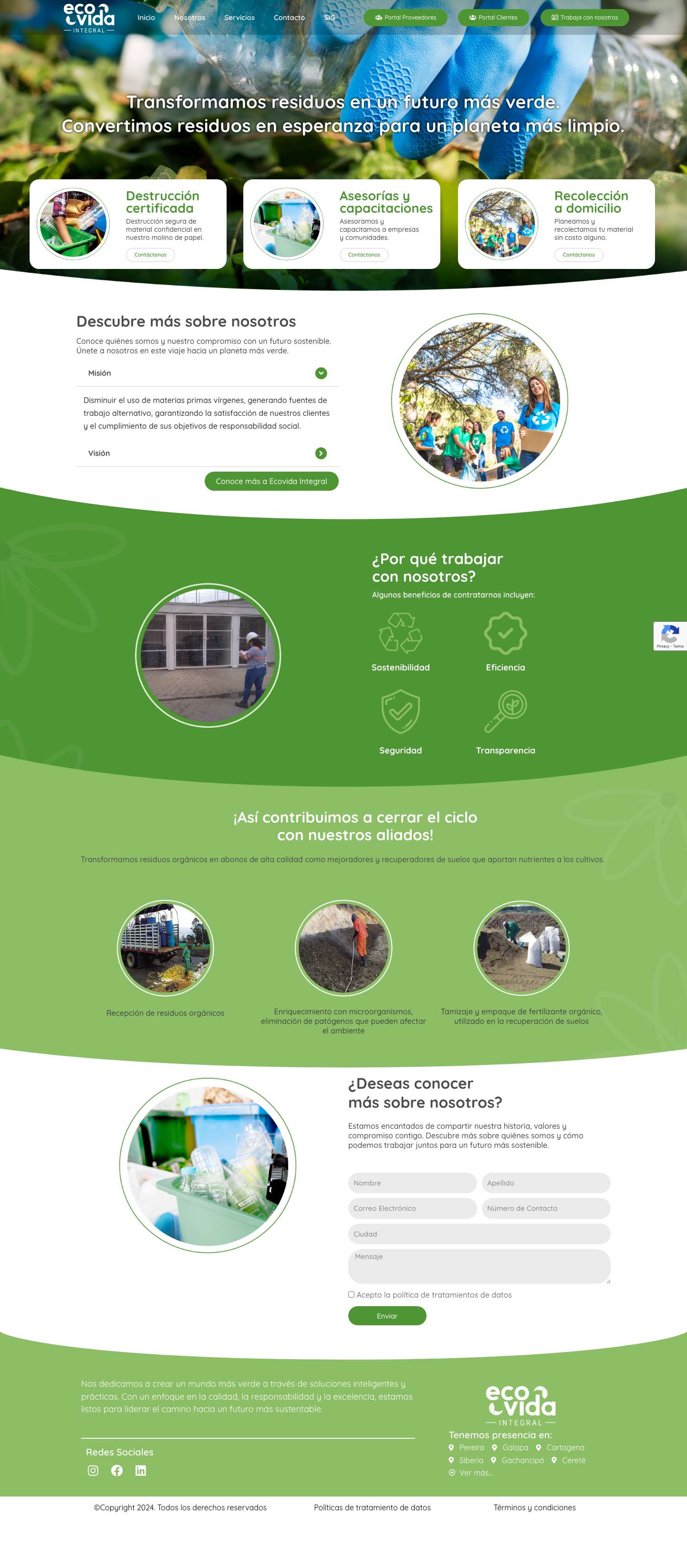 Ecovida Integral – Empresa especializada en gestión de residuos aprovechables y no aprovechables - Full Screenshot