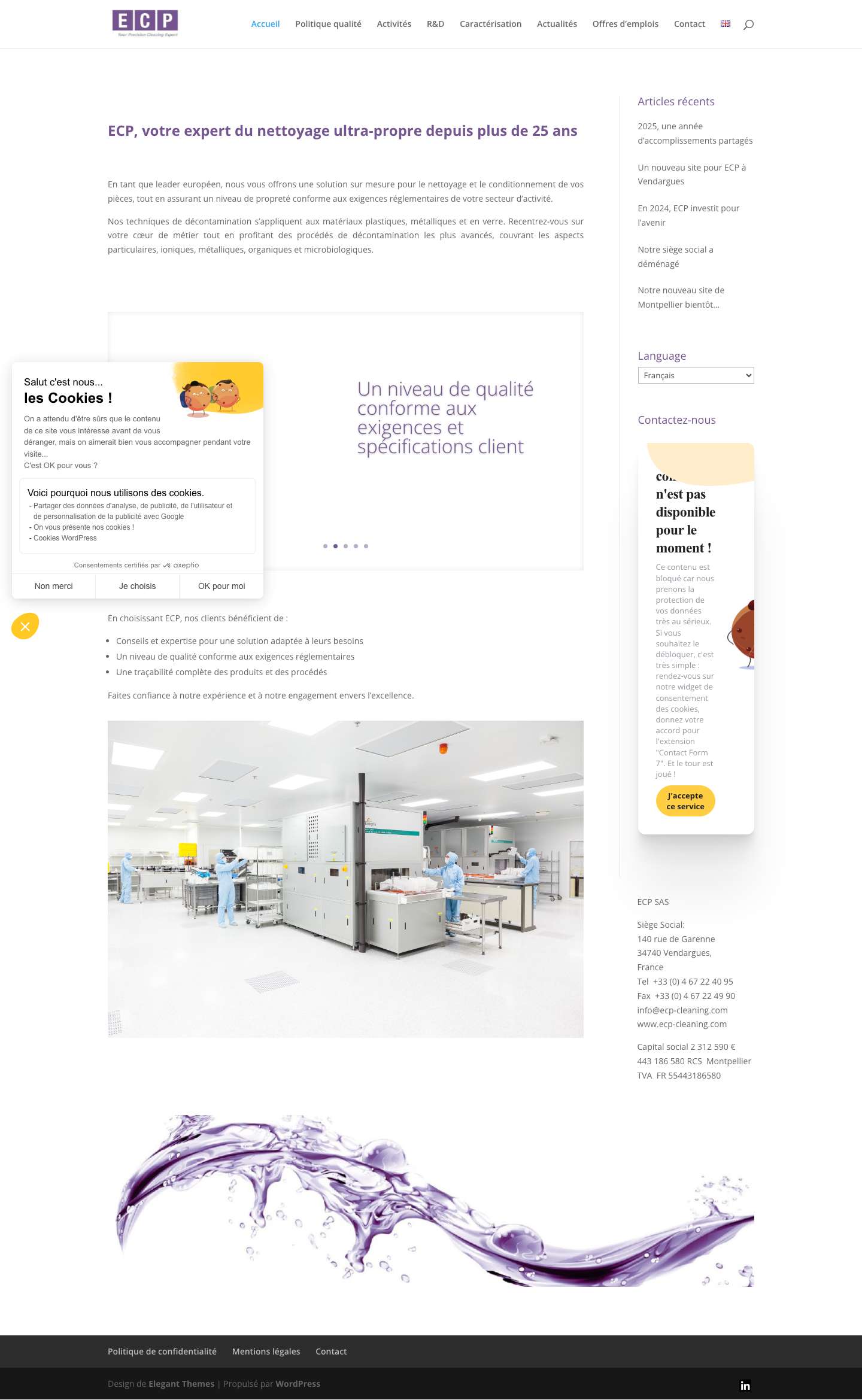 ECP | Nettoyage Ultra propre – Décontamination particulaire et ionique Assemblage et conditionnement en salle blanche - Full Screenshot