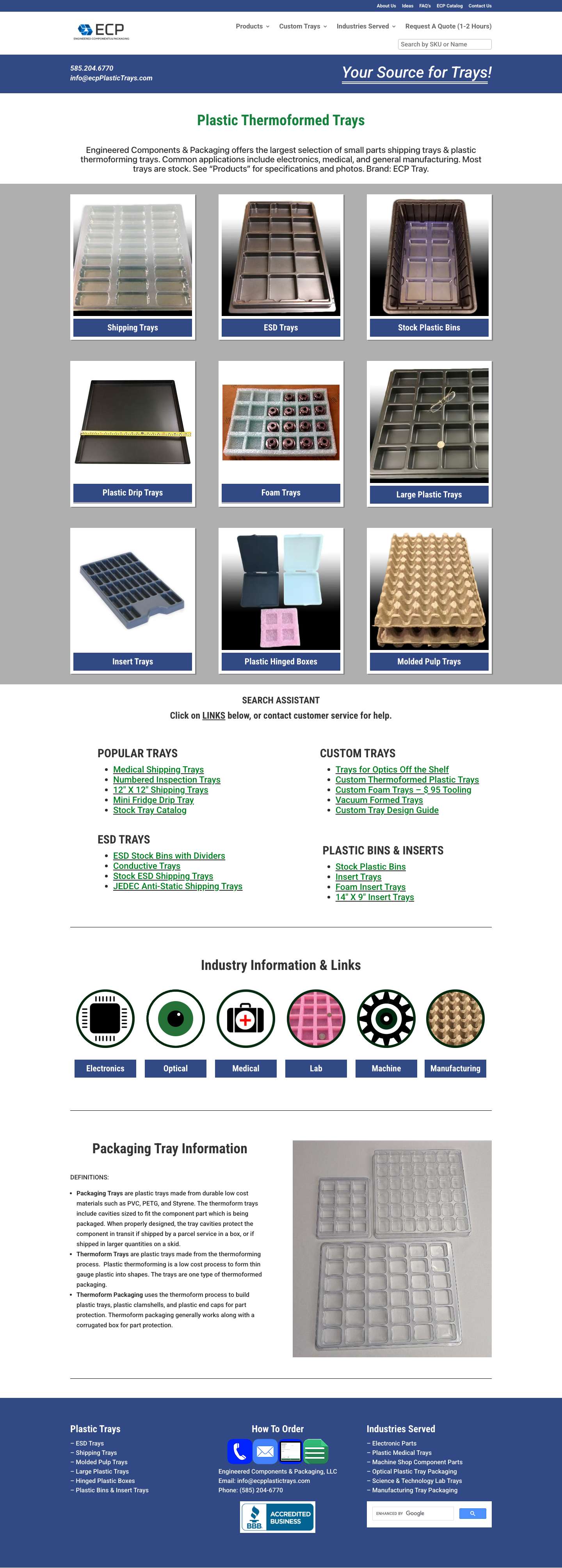 Thermoformed Plastic Trays - Shipping Trays, ESD Trays, Bins - Full Screenshot