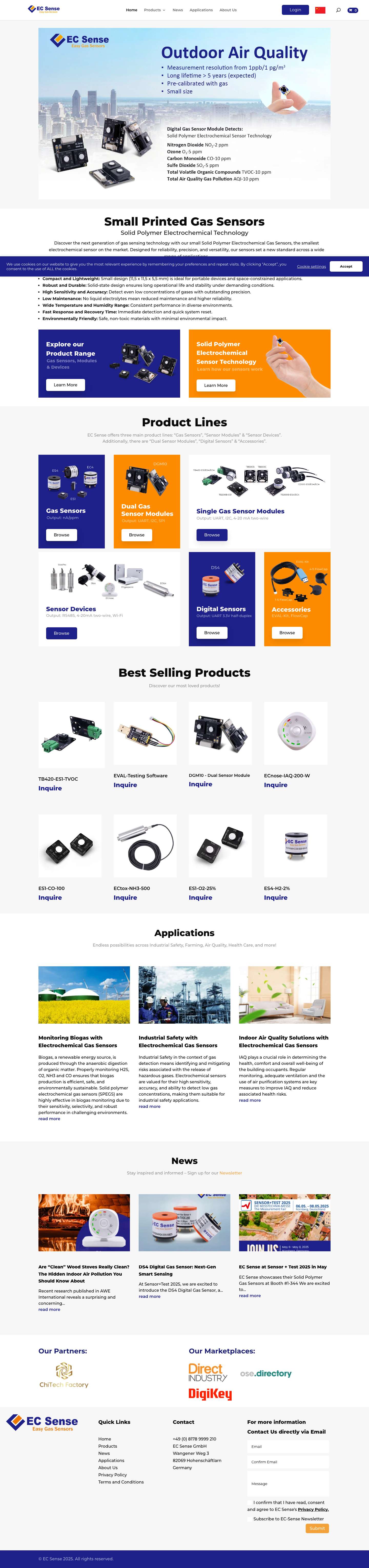 – Home – EC Sense – Gas Sensors for Air Quality Applications - Full Screenshot