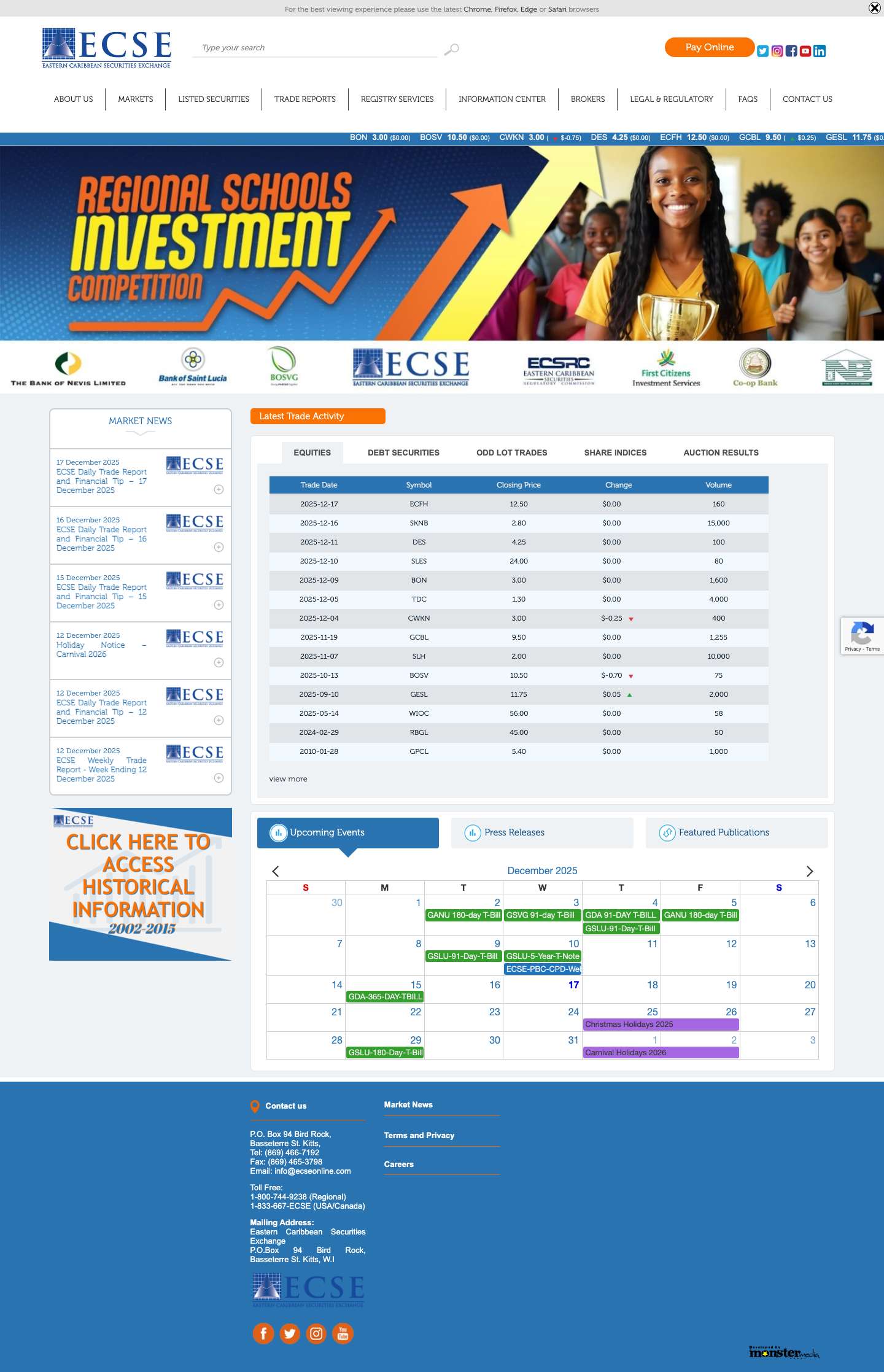 ECSE – Eastern Caribbean Securities Exchange - Full Screenshot