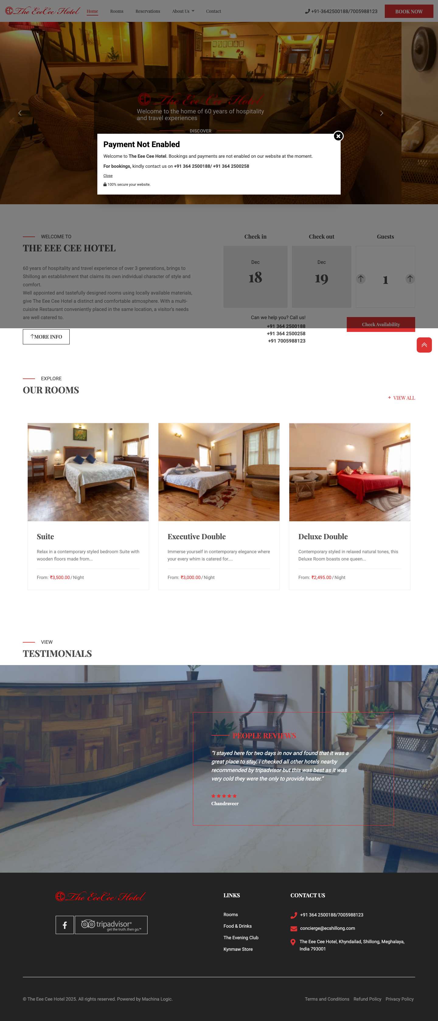 The Eee Cee Hotel – Shillong - Full Screenshot
