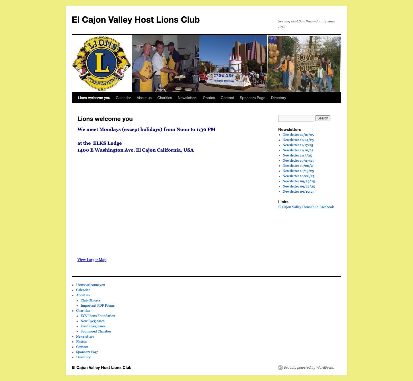 El Cajon Valley Host Lions Club | Serving East San Diego County since 1947 - Full Screenshot
