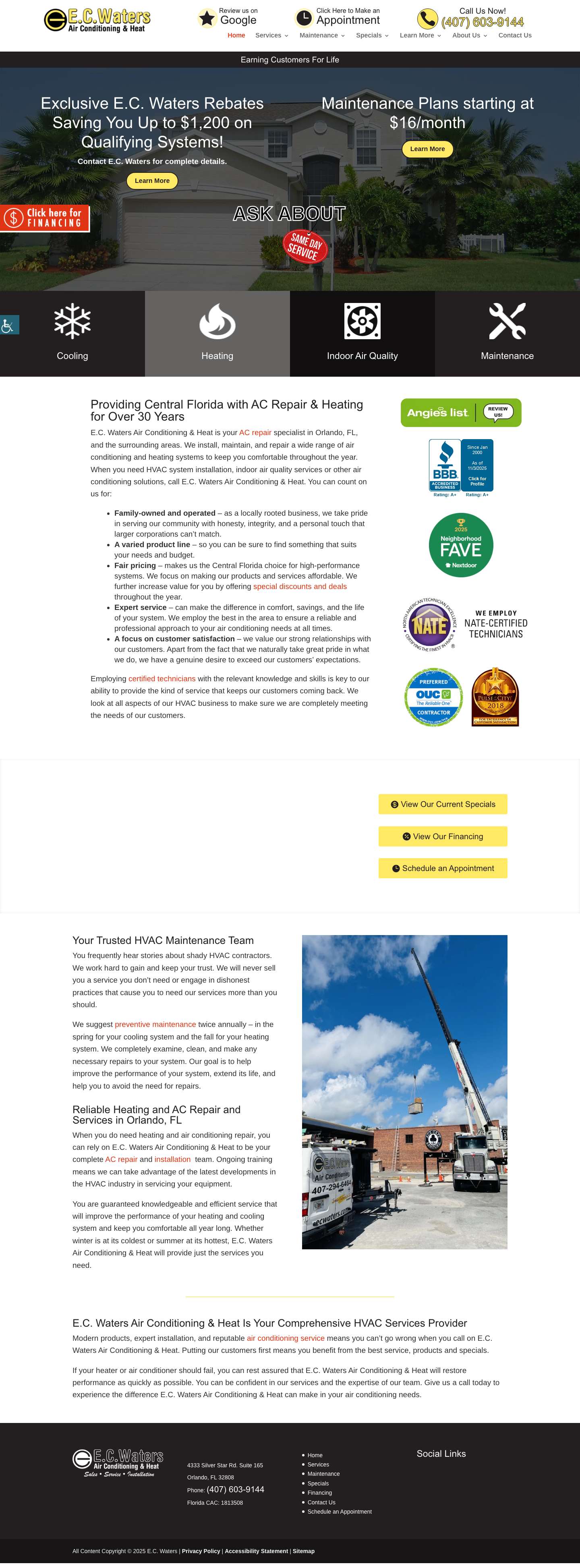 HVAC & Heating Repair | Orlando, FL | E.C. Waters - Full Screenshot