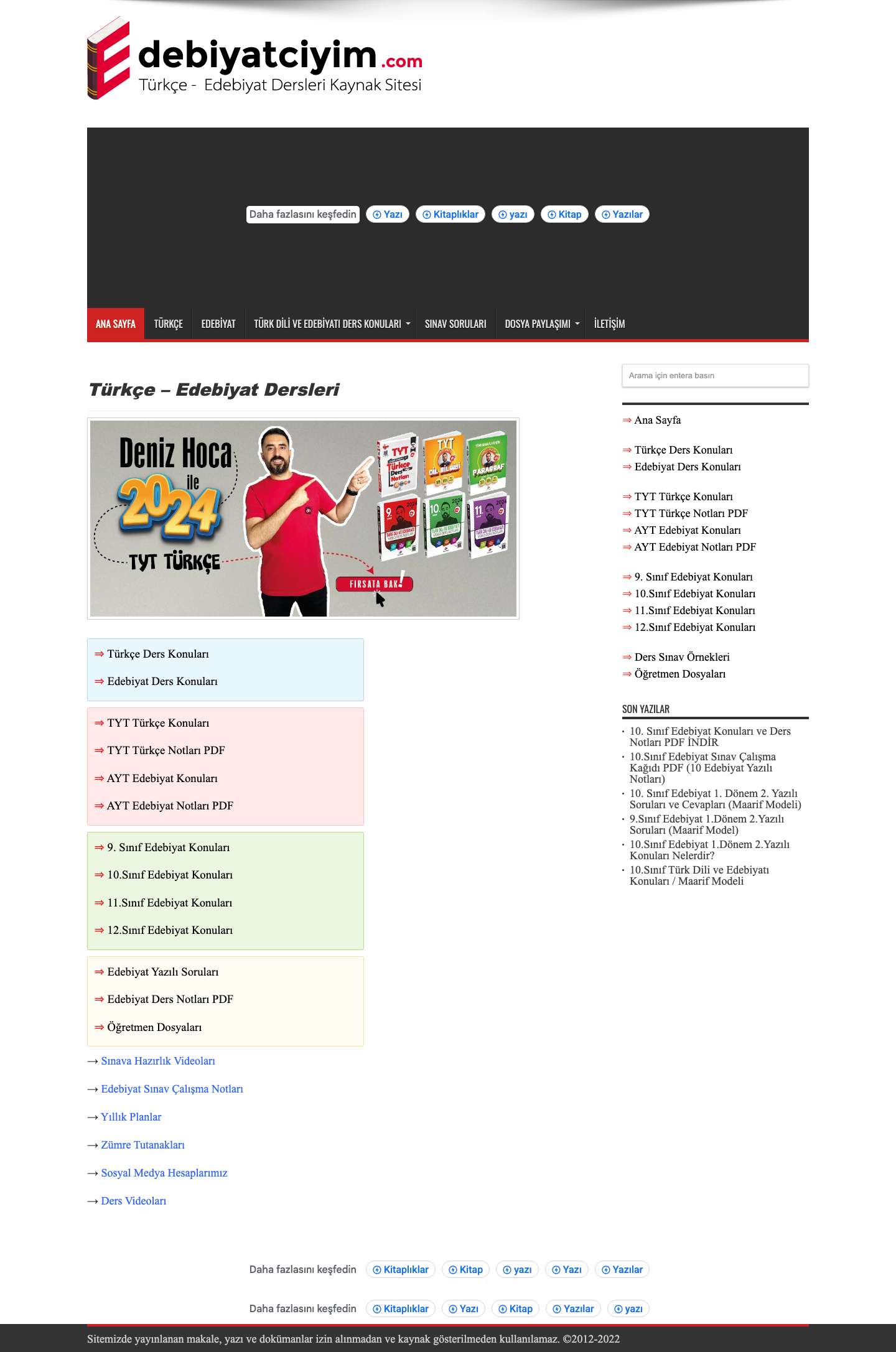 Türkçe - Edebiyat Dersleri Kaynak Sitesi I TYT Türkçe I AYT Edebiyat - Full Screenshot