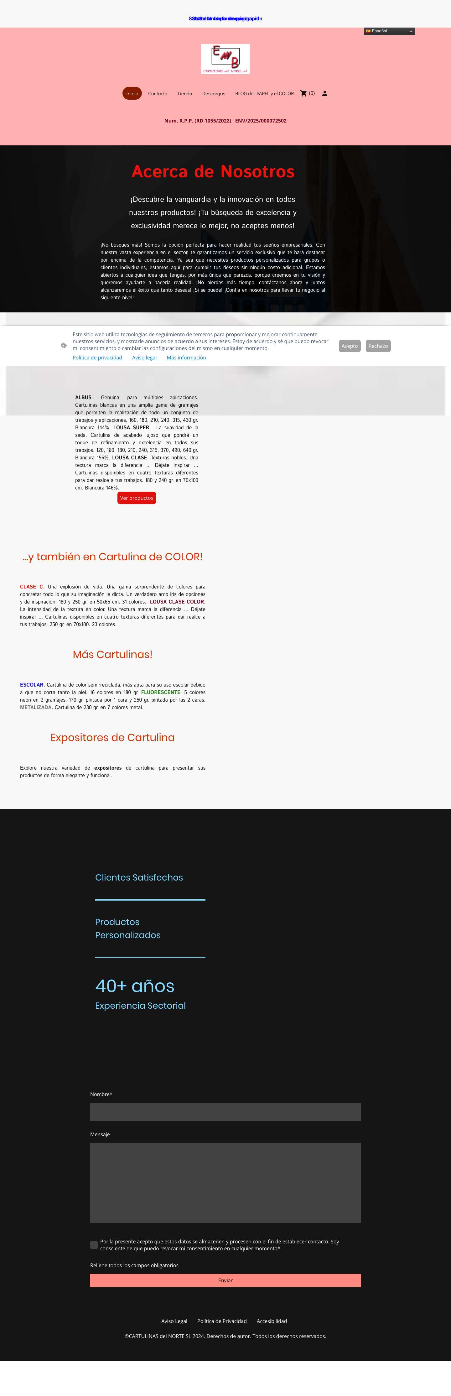 Productos de Cartulina de Calidad - Full Screenshot