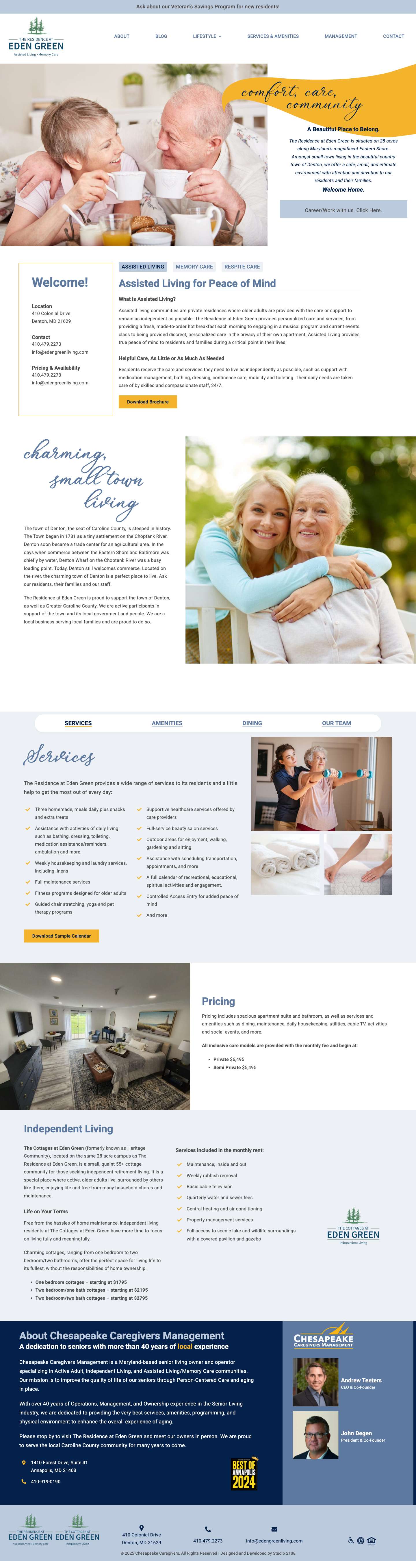 Senior living & care services | Eden Green | Denton, MD - Full Screenshot
