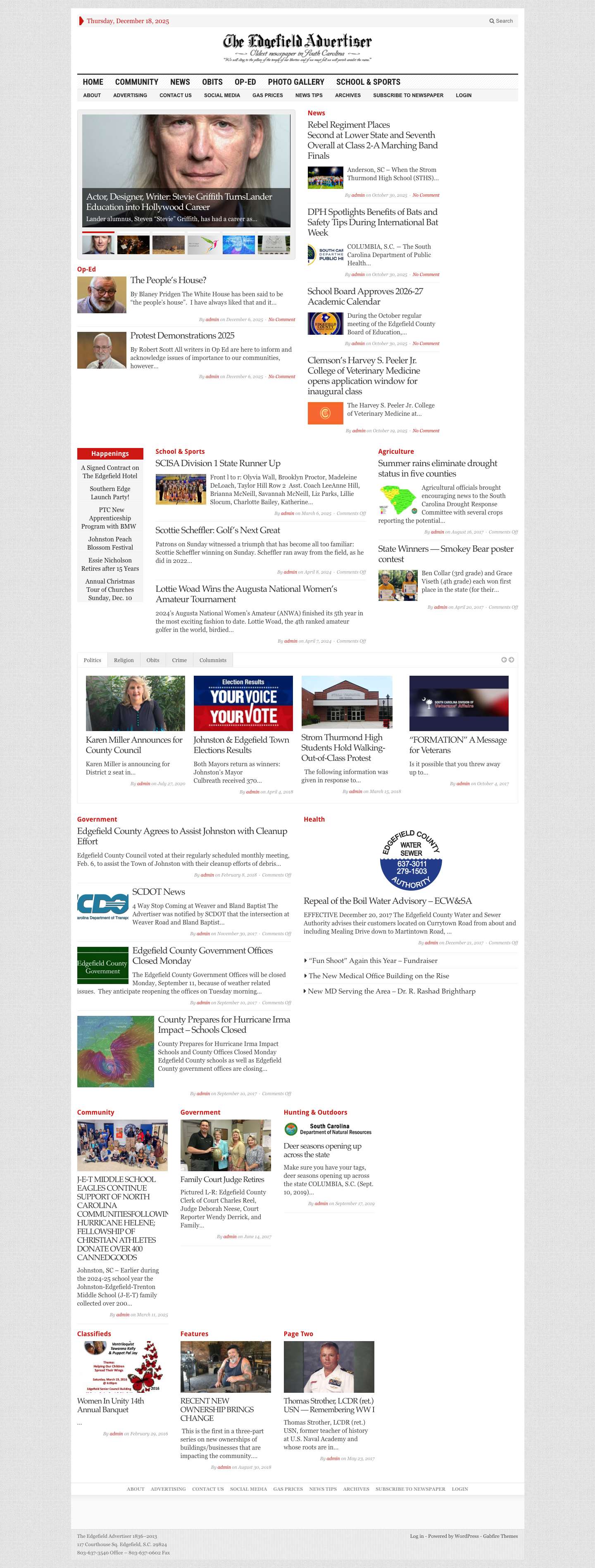 The Edgefield Advertiser – 1835–2025 Oldest Newspaper in South Carolina - Full Screenshot