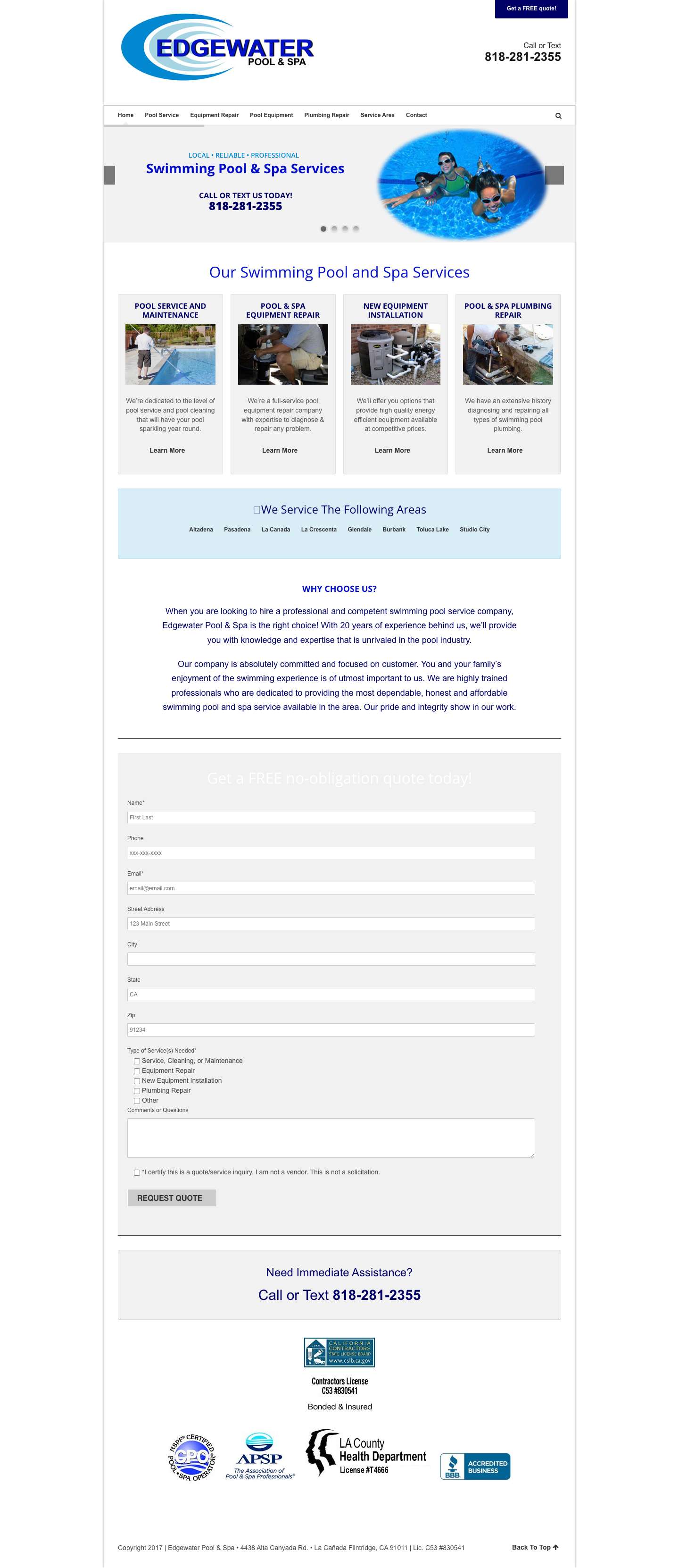 Pool Service and Maintenance 818-281-2355 - Edgewater Pool & Spa - Full Screenshot