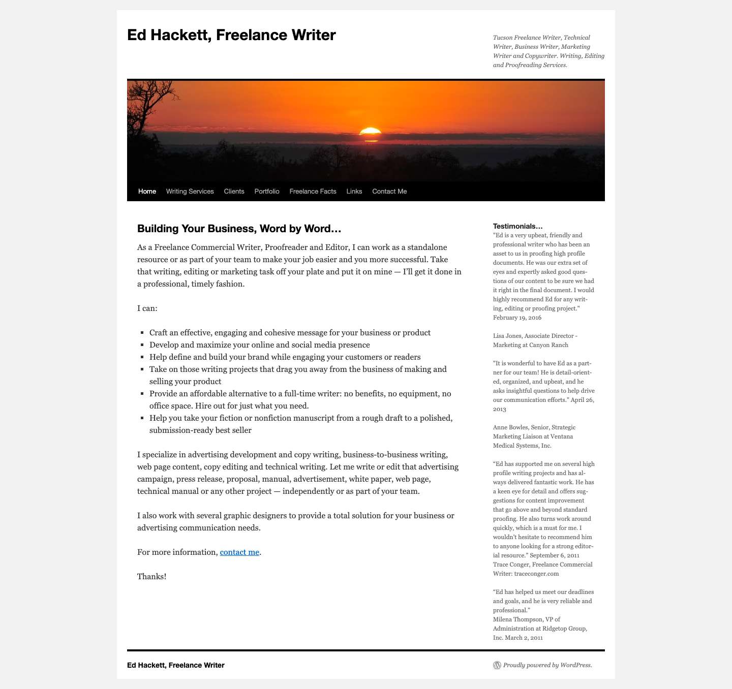 Ed Hackett, Freelance Writer | Tucson Freelance Writer, Technical Writer, Business Writer, Marketing Writer and Copywriter. Writing, Editing and Proofreading Services. - Full Screenshot