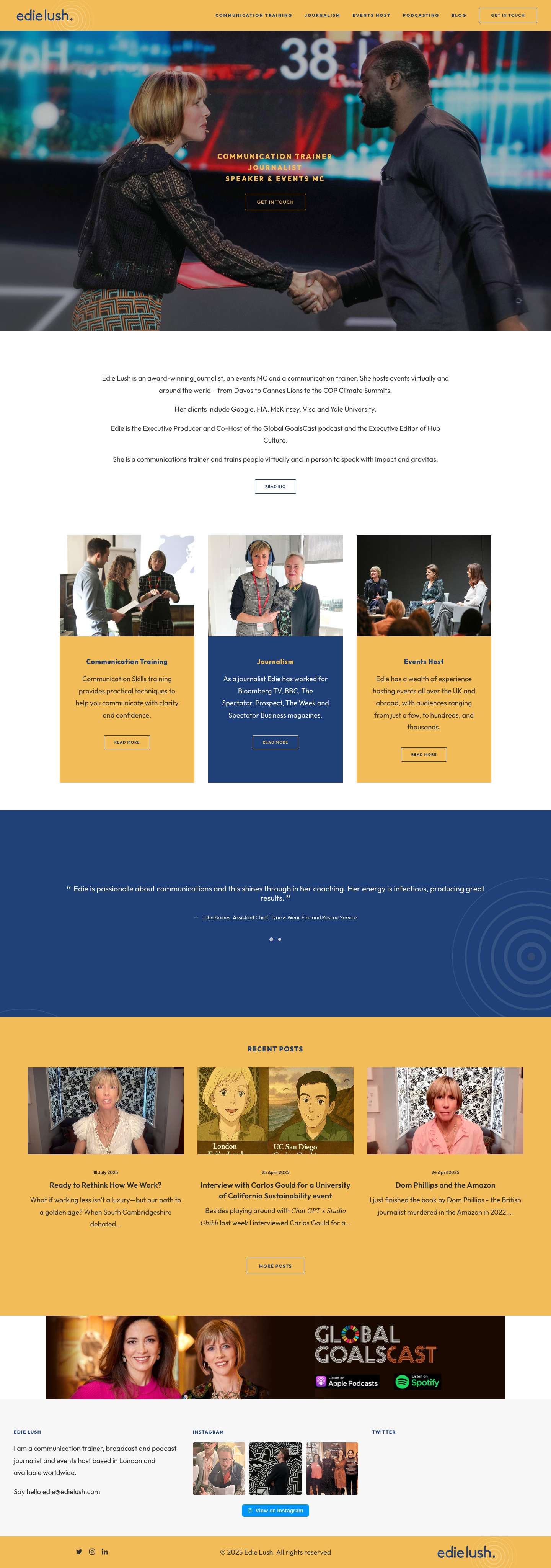 Edie Lush - Communication Trainer, Journalist and Events Host - Full Screenshot