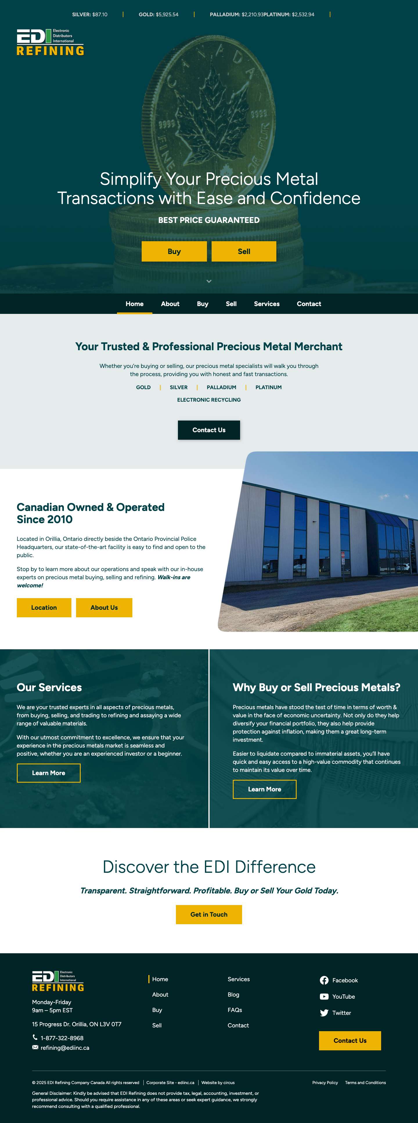 Home - EDI Refining Company Canada - Full Screenshot