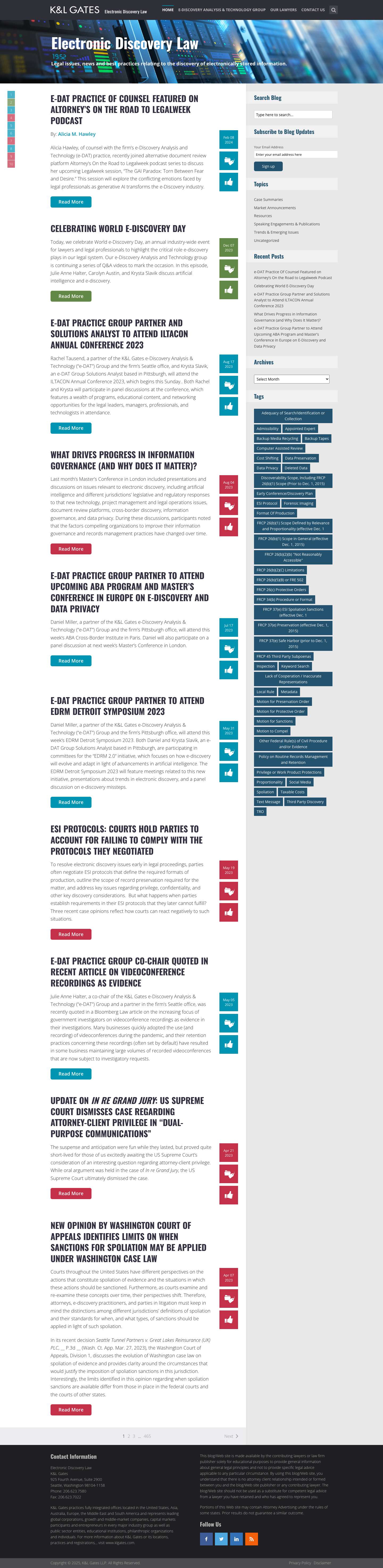 Electronic Discovery Law – Legal issues, news and best practices relating to the discovery of electronically stored information. - Full Screenshot