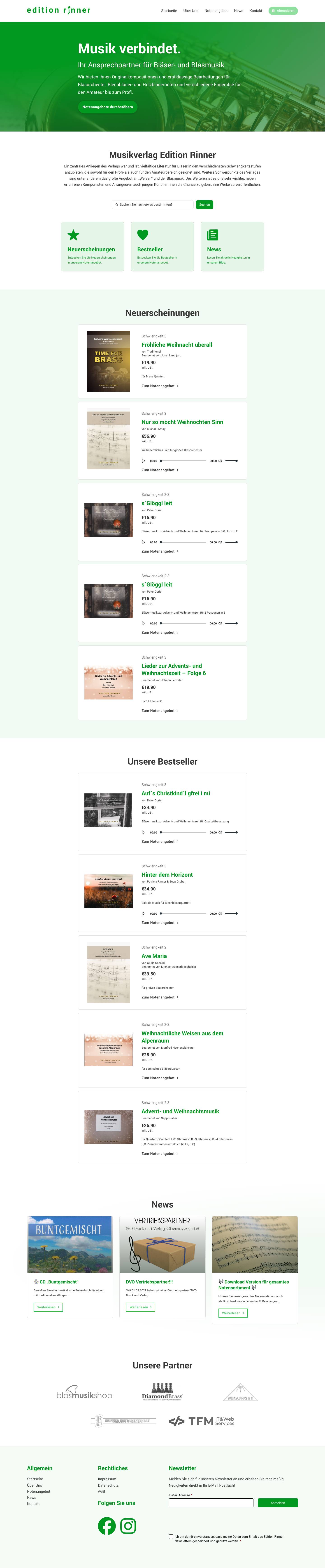 Edition Rinner › Musikverlag und Notenshop - Full Screenshot