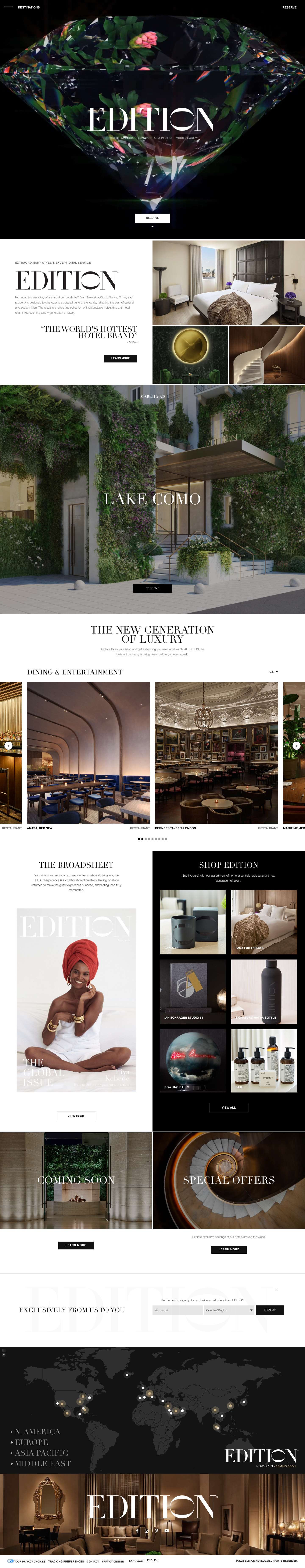 EDITION Hotels | A Unique Collection of Luxury Boutique Hotels - Full Screenshot