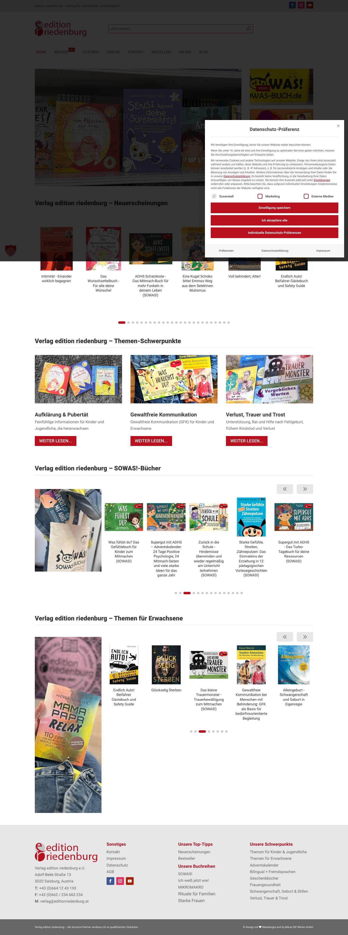 Verlag edition riedenburg Sachbücher Kinder Jugendliche Familien - Full Screenshot