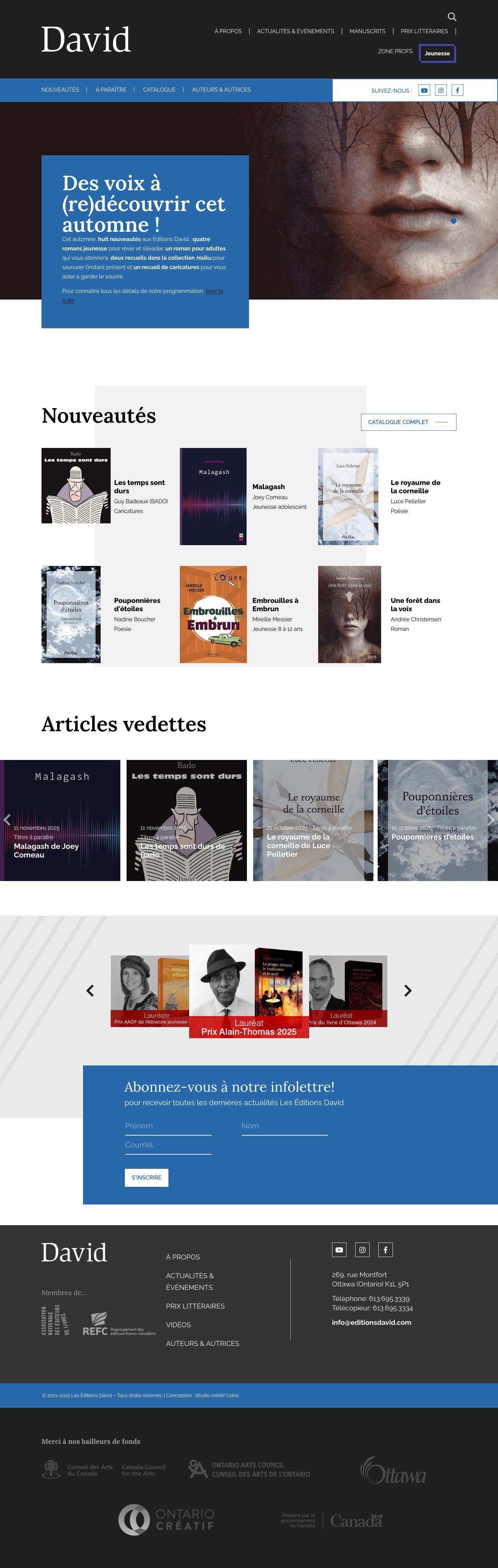 Accueil - Les Éditions David - Full Screenshot