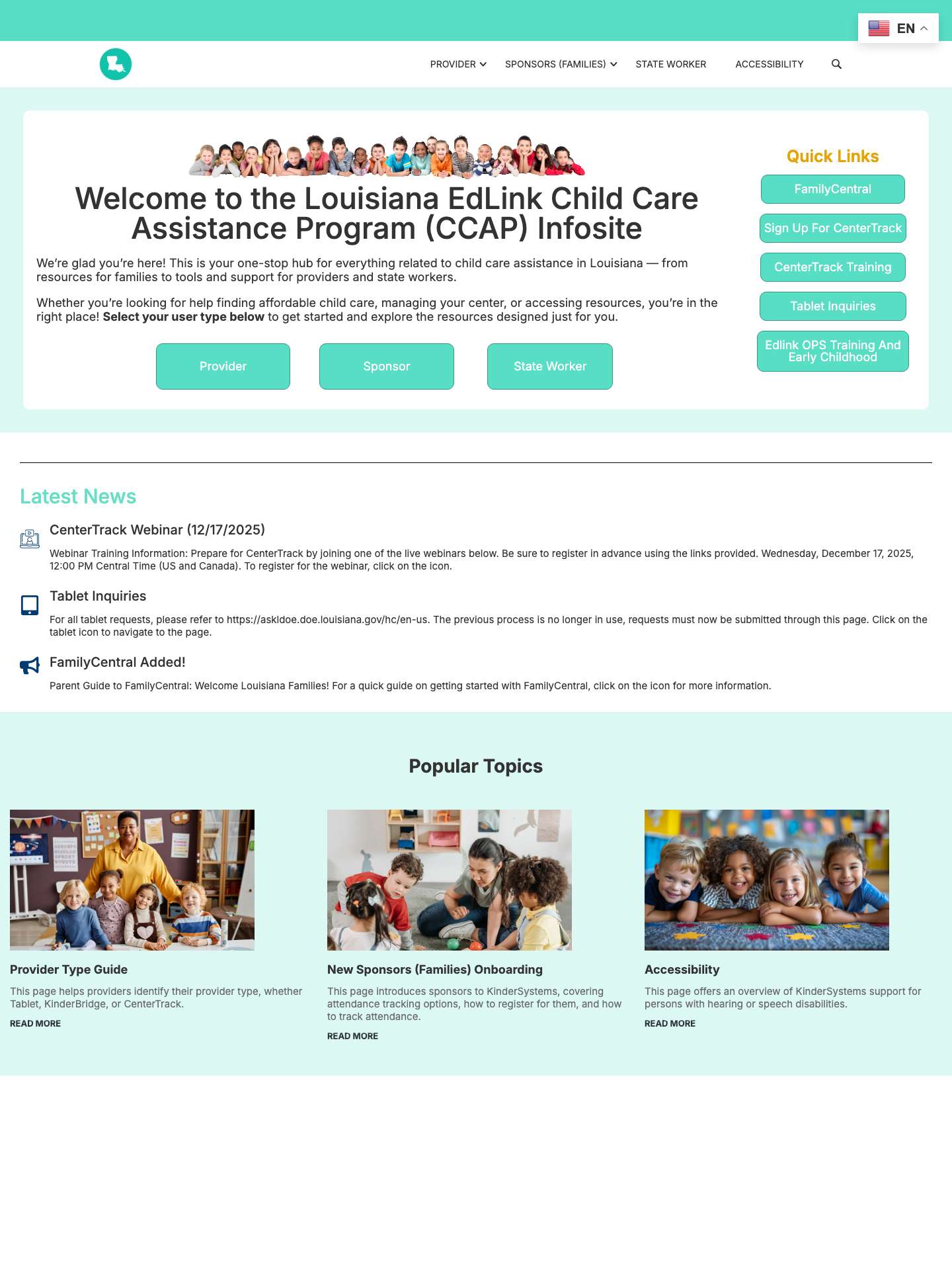 EdLink CCAP Infosite - Full Screenshot