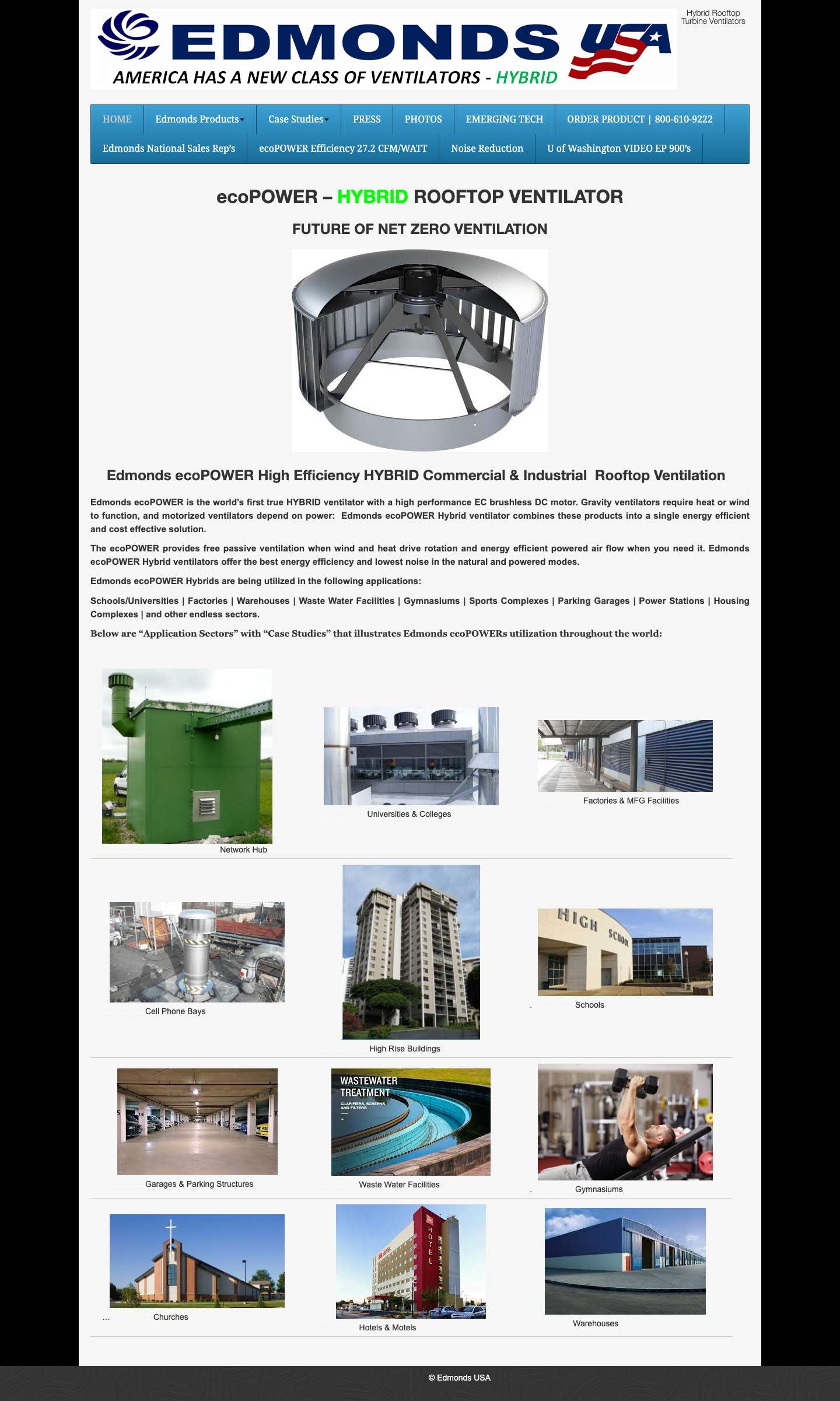 Edmonds USA | Hybrid Rooftop Ventilators | Hybrid Rooftop Turbine Ventilators - Full Screenshot