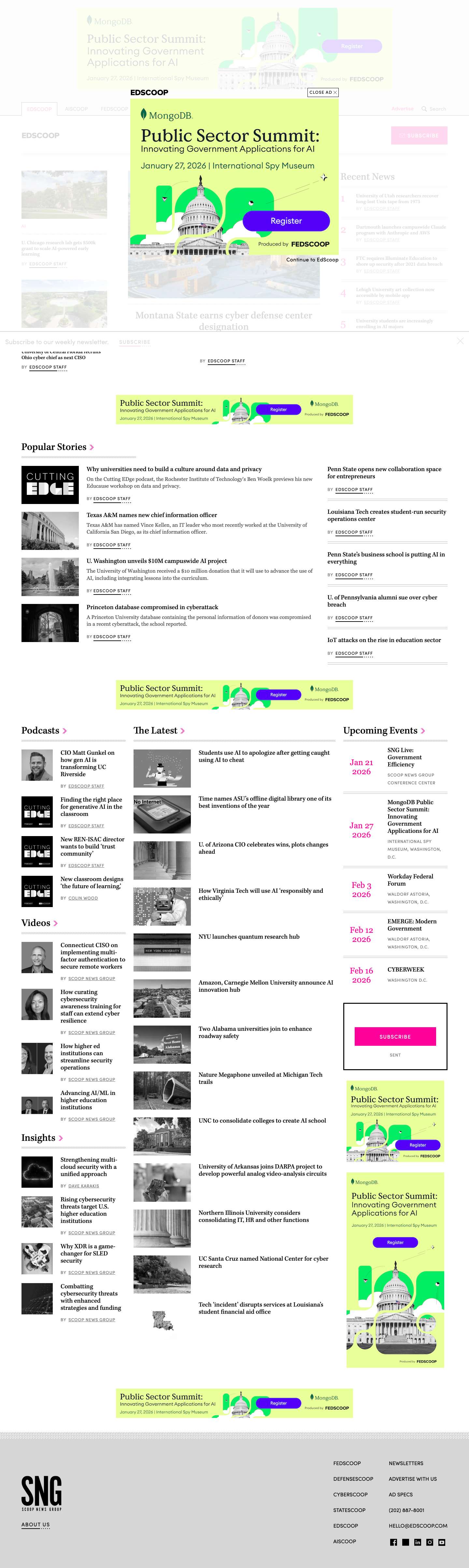 EdScoop | Higher Education IT Breaking News, Tech in Higher Ed - Full Screenshot