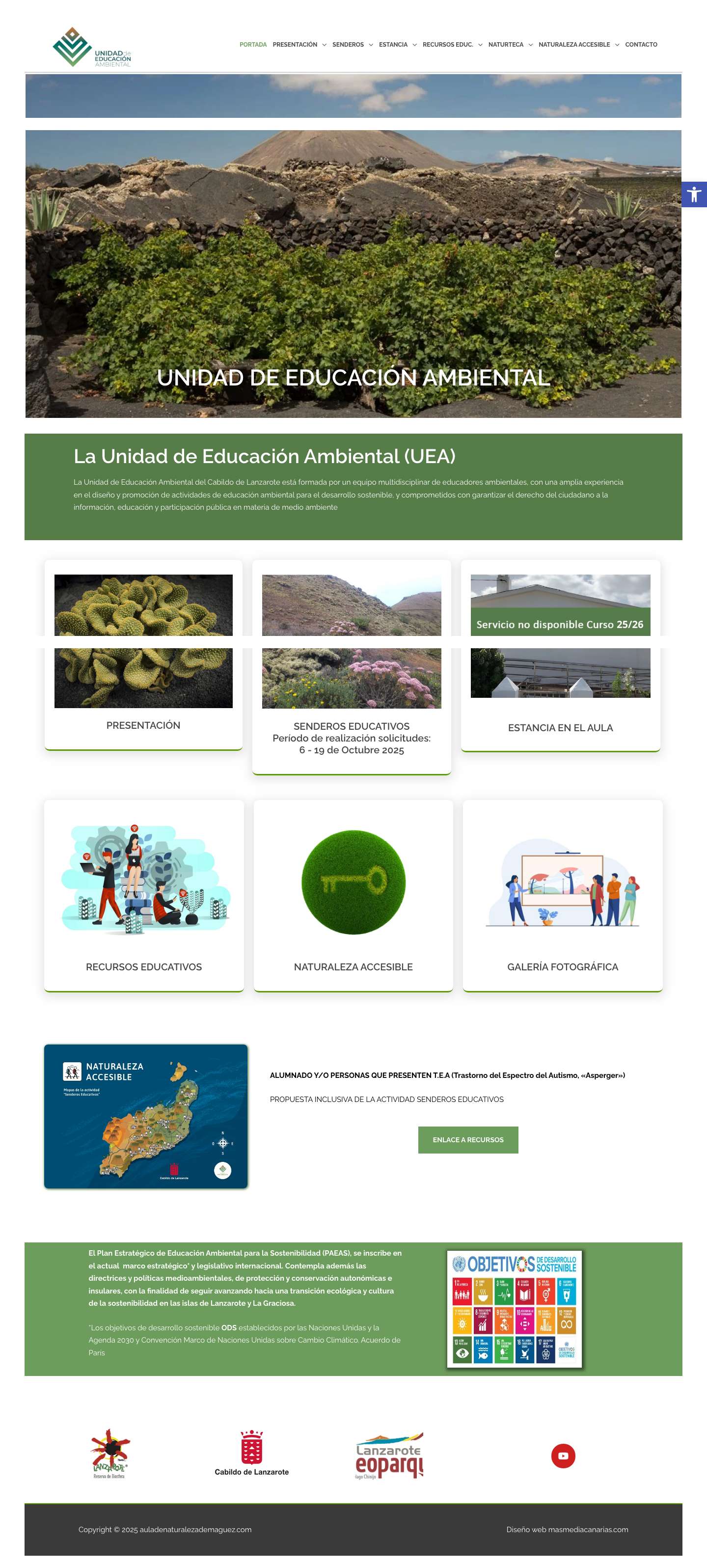 auladenaturalezademaguez.com – Educación Ambiental LanzaroteHerramientas de accesibilidadAumentar textoDisminuir textoEscala de grisesAlto contrasteContraste negativoFondo claroSubrayar enlacesFuente legibleRestablecer - Full Screenshot