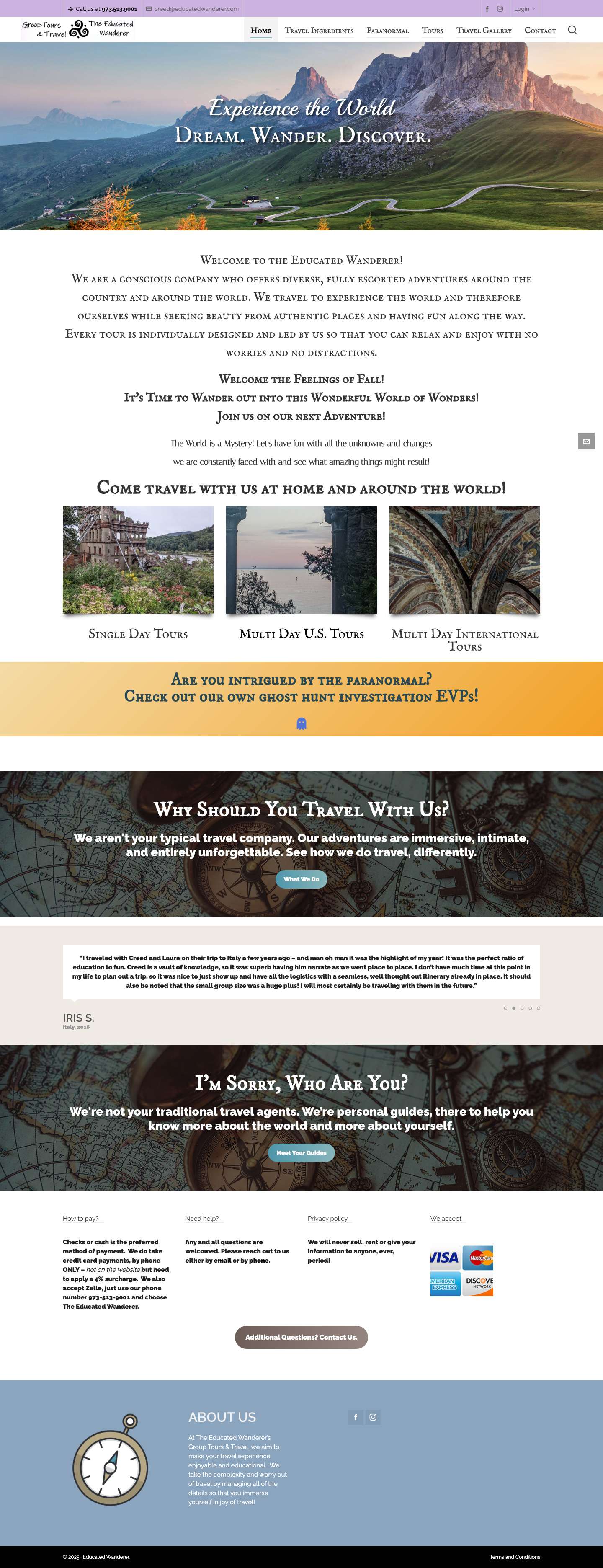 Home - The Educated Wanderer's Group Tours & Travel - Full Screenshot