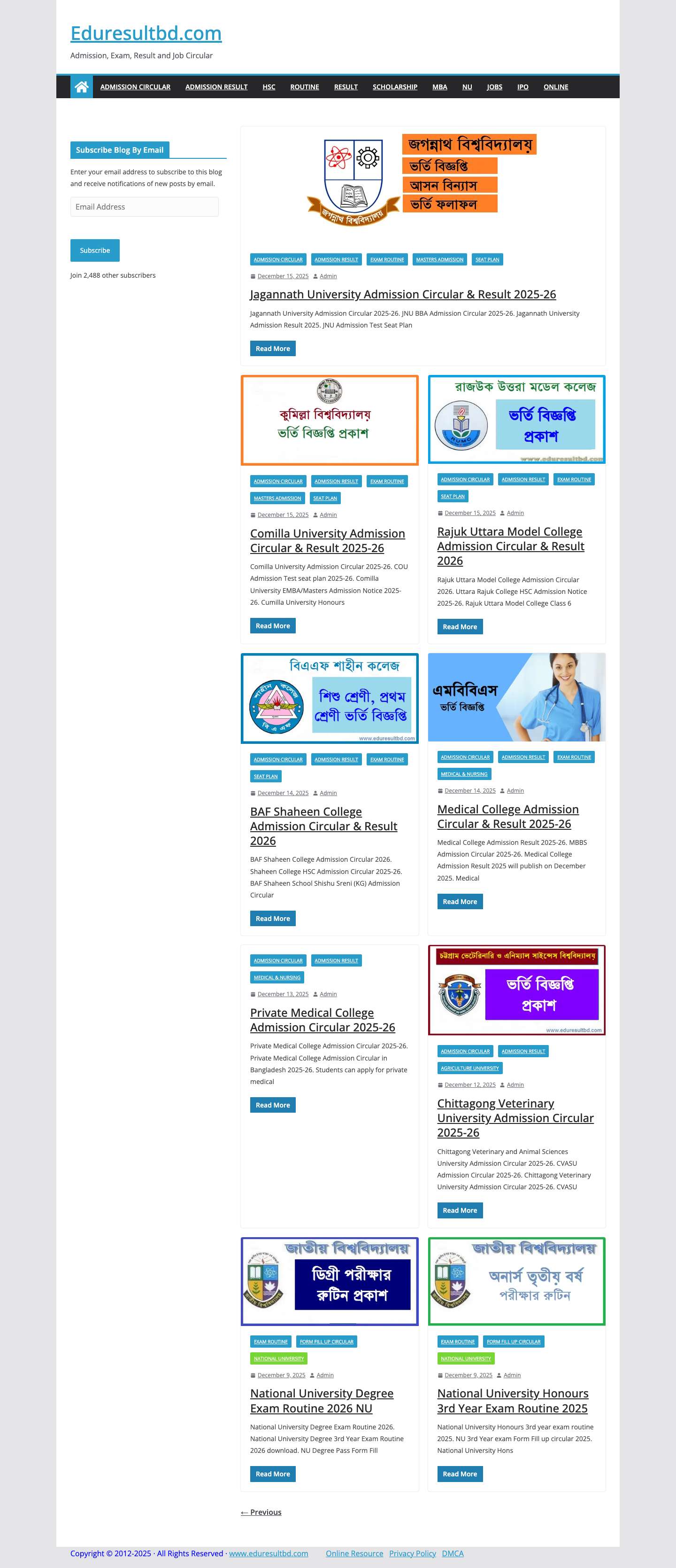 Latest update of Admission, Exam, Result and Job Circular - Full Screenshot