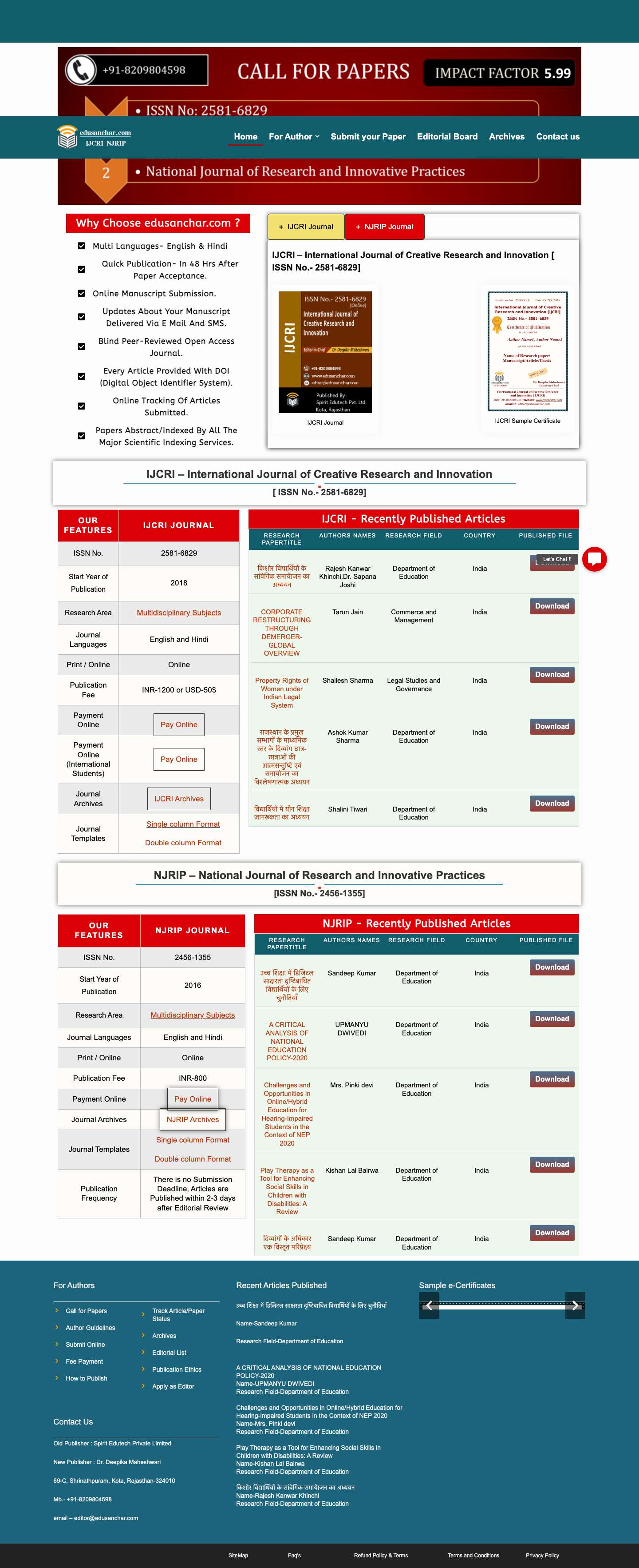 edusanchar.com – Publish Journals,Articles,Papers,Thesis… - Full Screenshot
