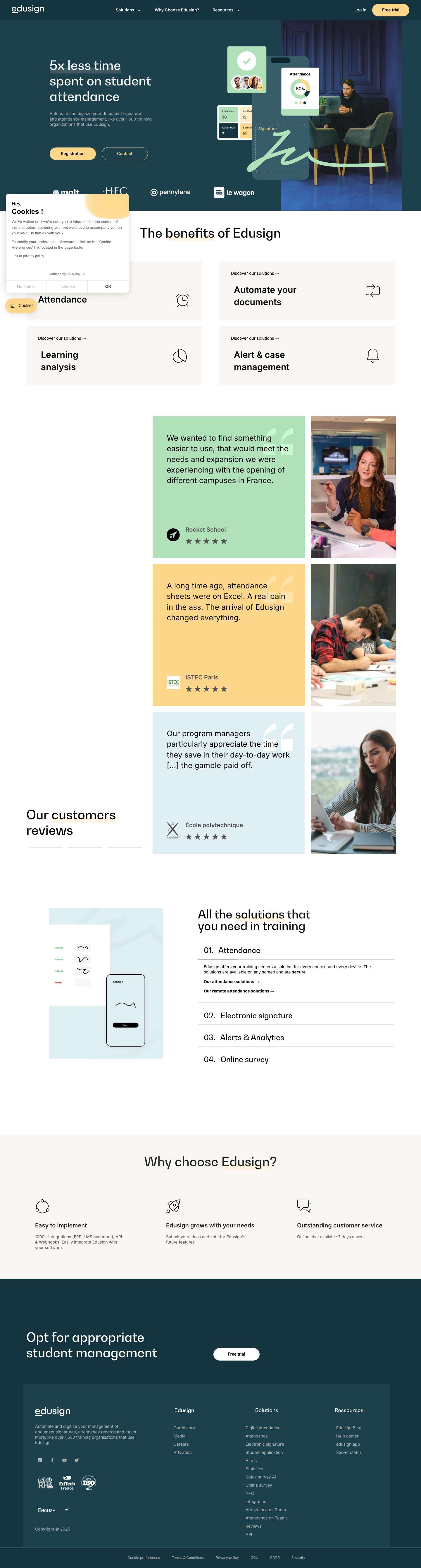 5x less time on the attendance of your learners | Edusign - Full Screenshot
