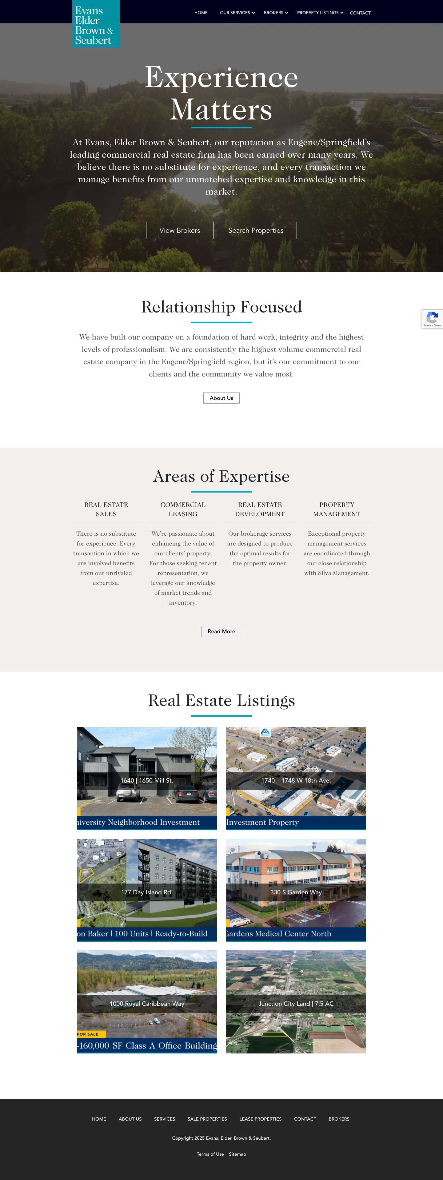 Eugene Springfield Commercial Real Estate – Evans Elder Brown & Seubert - Full Screenshot