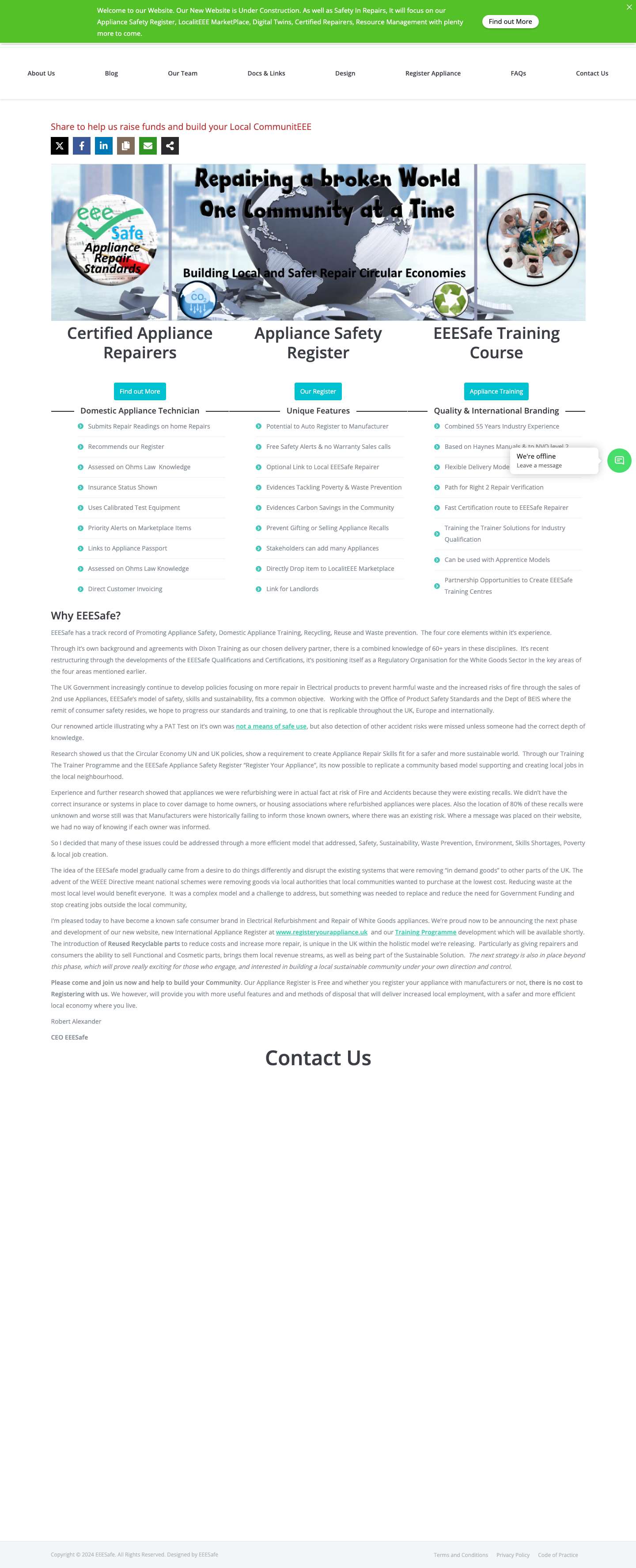 eeeSafe Community Safety Sustainability and Skills – A Safer Standard in White Goods Repairs supporting and creating local repair technicians where they live - Full Screenshot