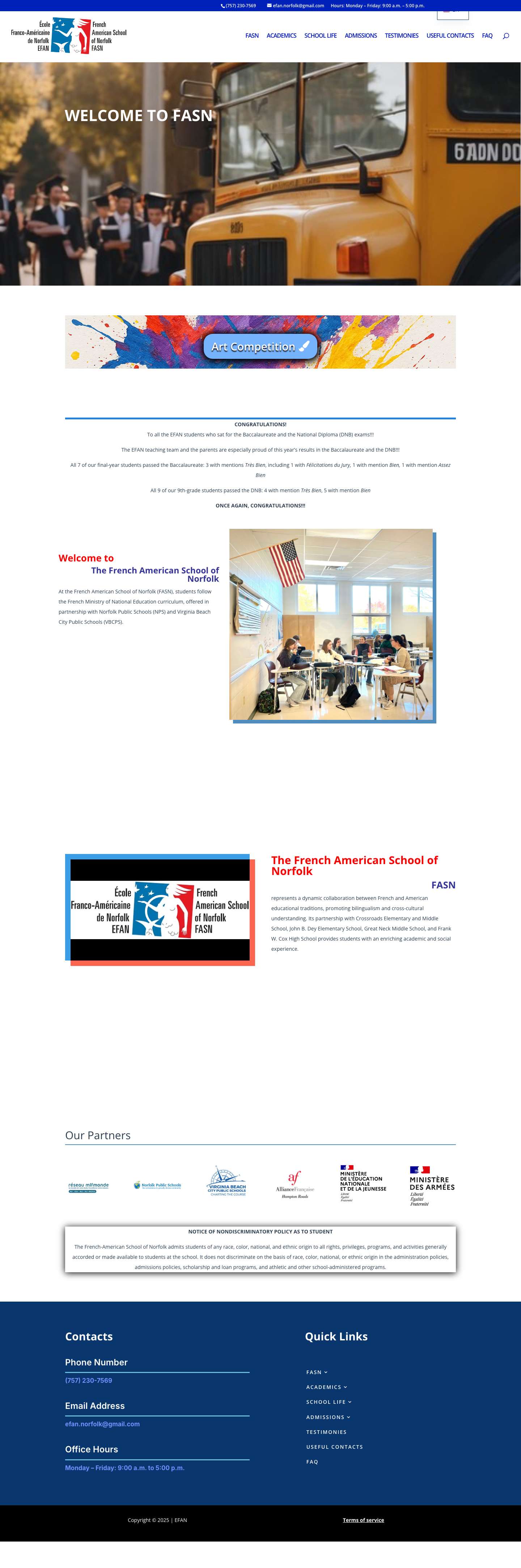page d'accueil - EFAN Ecole Franco-américaine de Norfolk - Full Screenshot