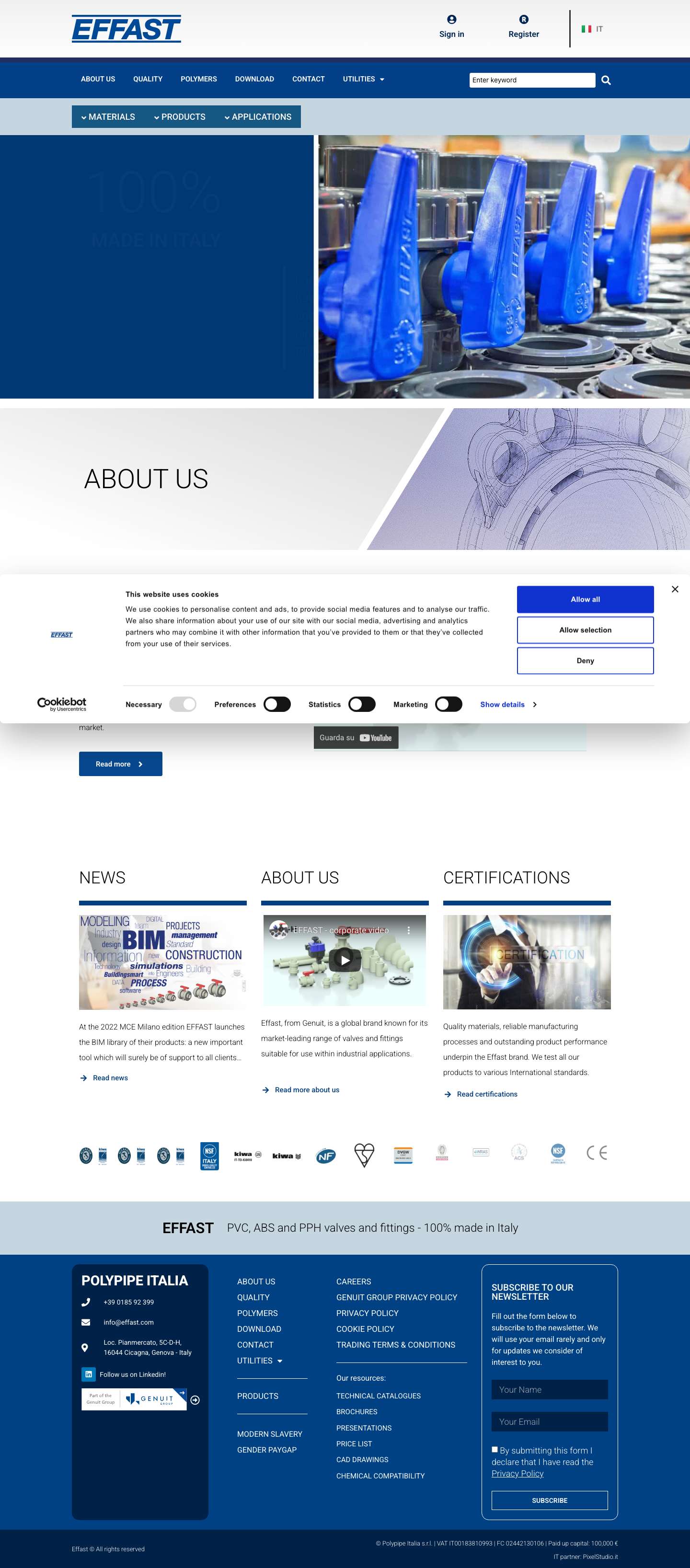 Home - EFFAST - Valves and Fittings proudly manufactured in Italy 100% - Full Screenshot