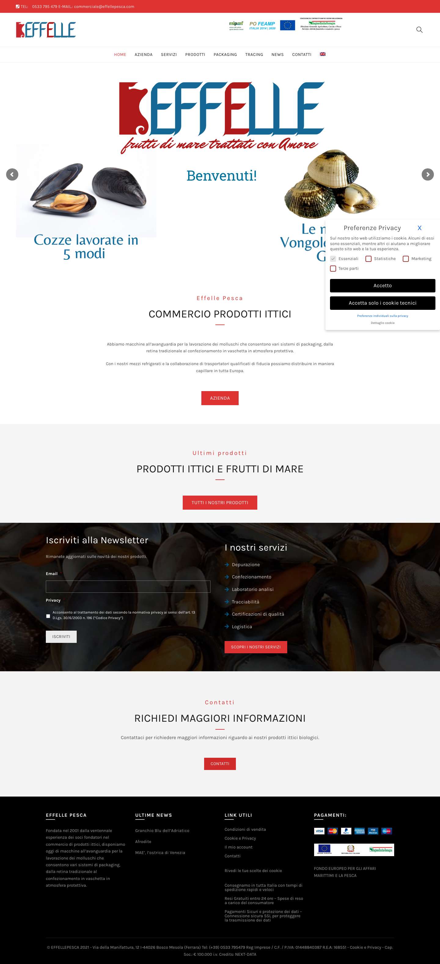 Depurazione, confezionamento e trasporto prodotti ittici - Bosco Mesola, Goro, Ferrara: Effelle Pesca - Full Screenshot