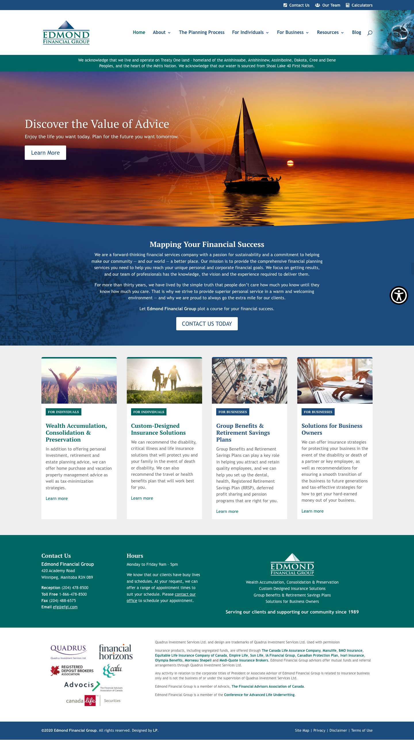 Edmond Financial Group | Financial Planning Services | Investments | Winnipeg, Manitoba - Full Screenshot