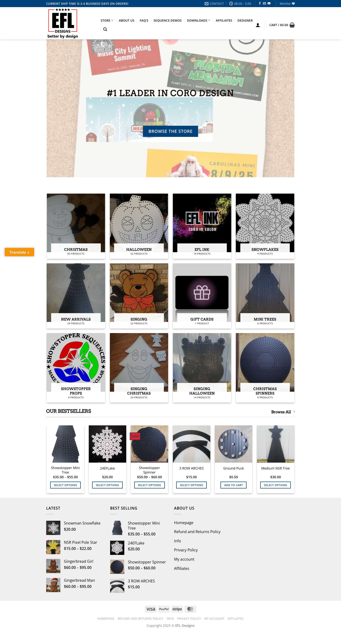 EFL Designs Coro Props – Leaders in Coro Design for Animated Christmas Lighting - Full Screenshot