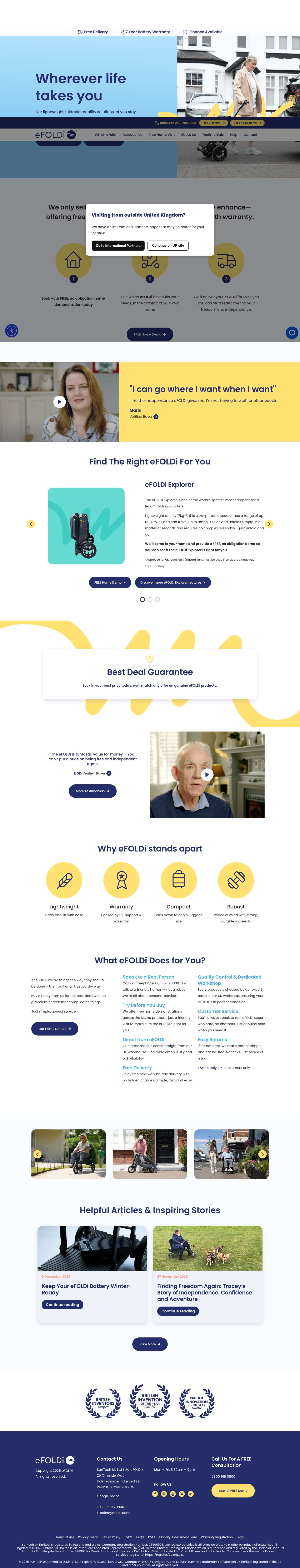 Award-Winning Folding Mobility Scooters | eFOLDi - Full Screenshot