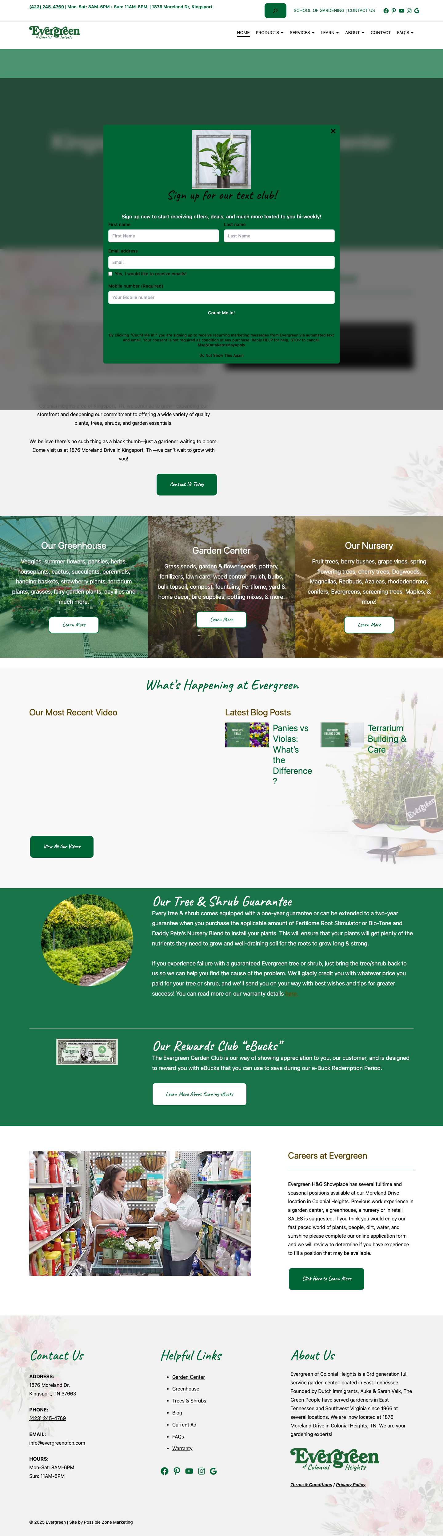 Evergreen Home & Garden Center | Local Tri-Cities Gardening Experts - Full Screenshot