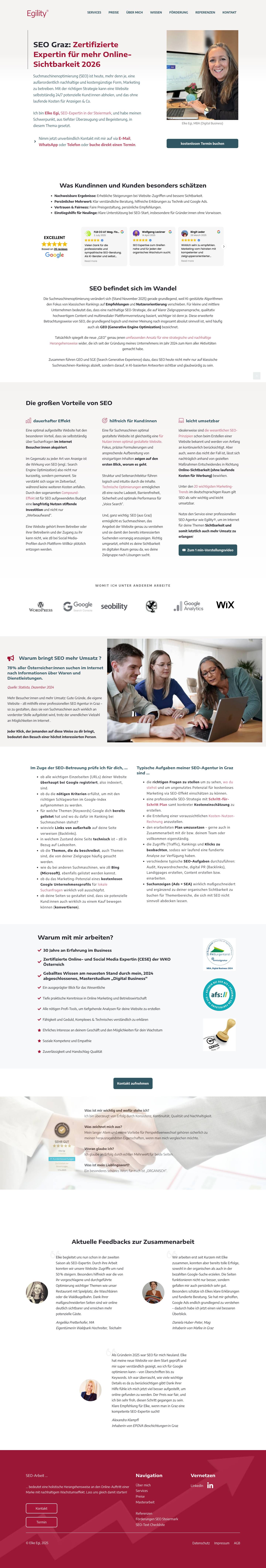 SEO-Expertin in Graz | Elke Egi, MBA | Egility® - Full Screenshot