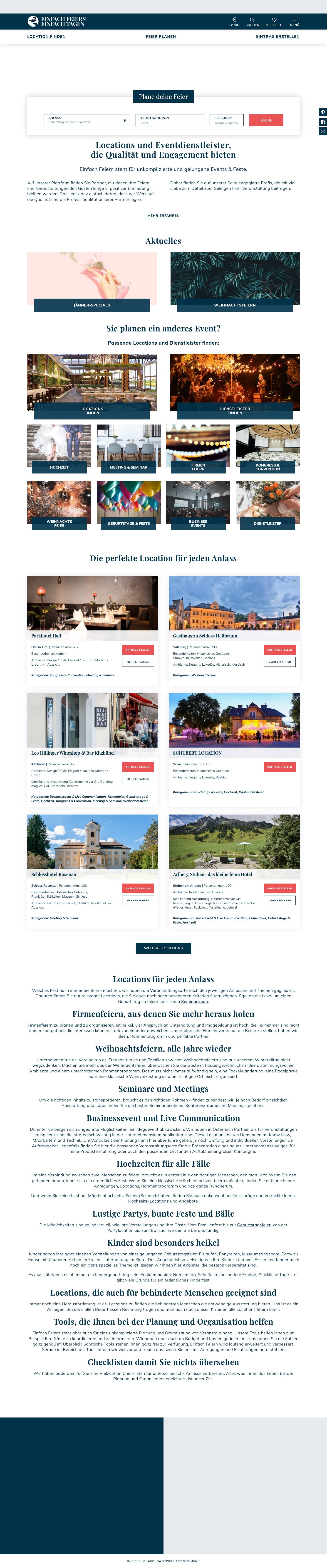einfach-feiern.at – Locations und Eventdienstleister finden - Full Screenshot