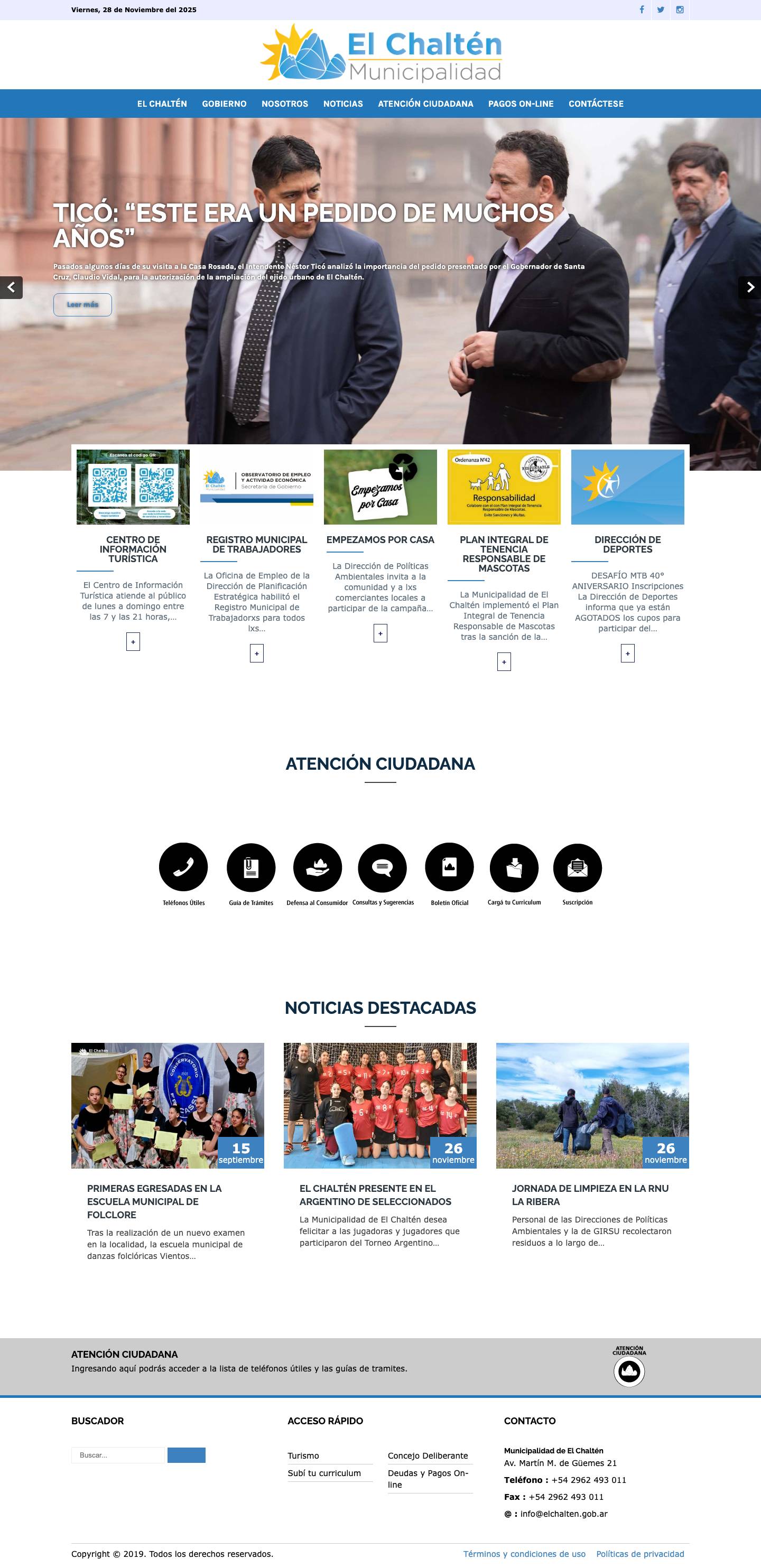 Municipalidad de El Chaltén – Gobierno Nacional, Popular y de Puertas Abiertas - Full Screenshot