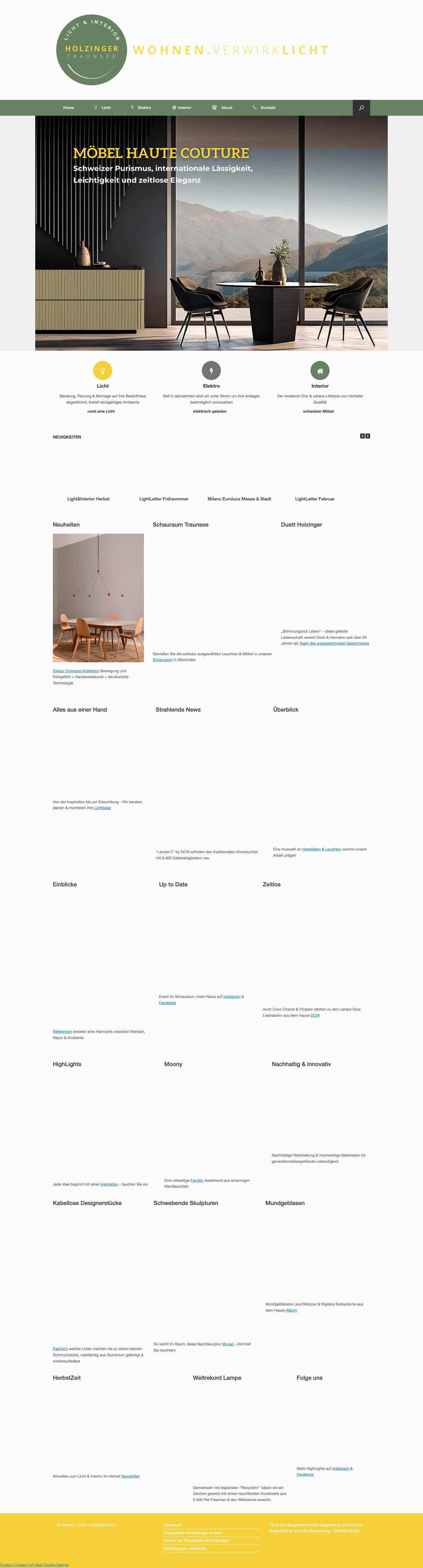 Homepage - Licht & Interior Holzinger - Wohnen VerwirkLicht - Full Screenshot