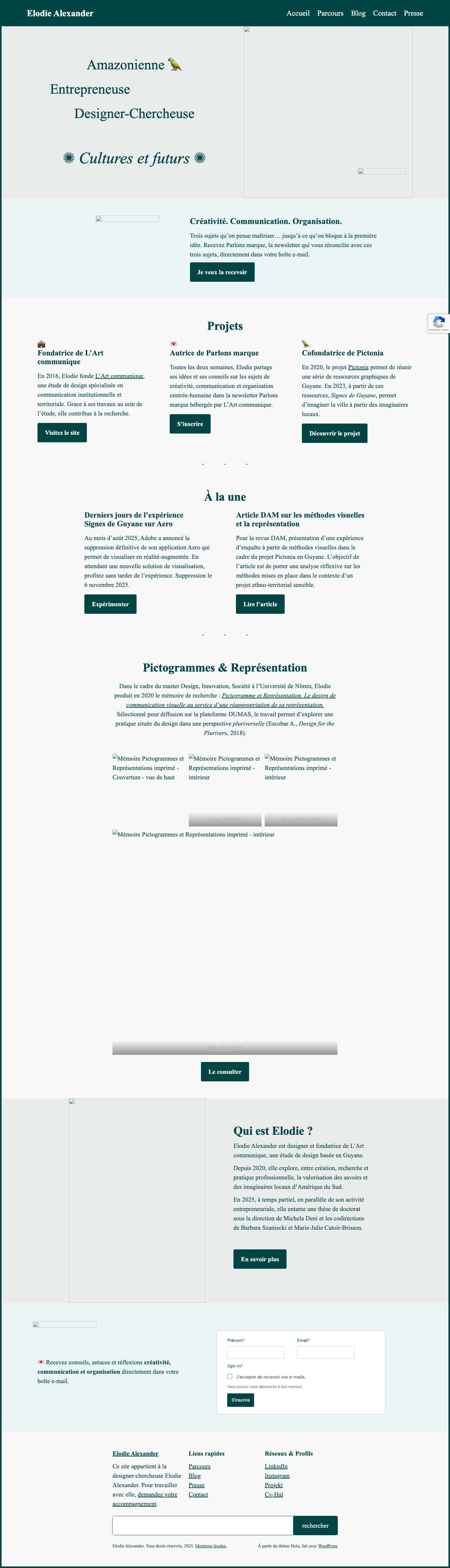 Accueil - site de la designer-chercheuse - Elodie Alexander - Full Screenshot