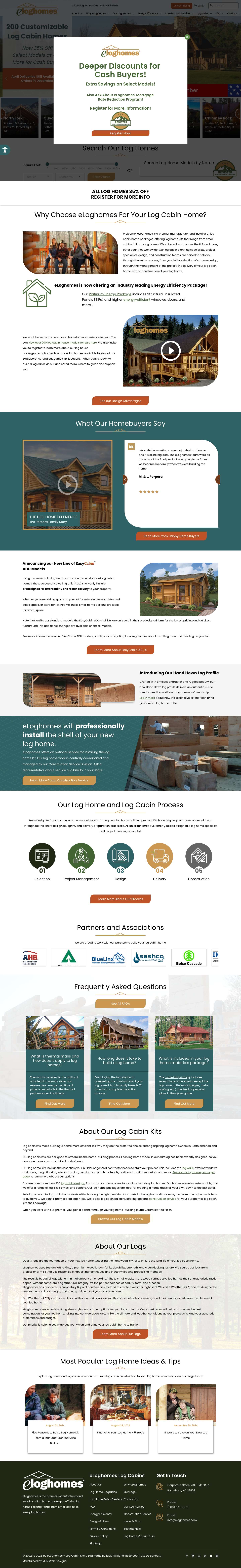 Log Cabin Kits | Log Homes | Log Cabin Builder - ELoghomes - Full Screenshot