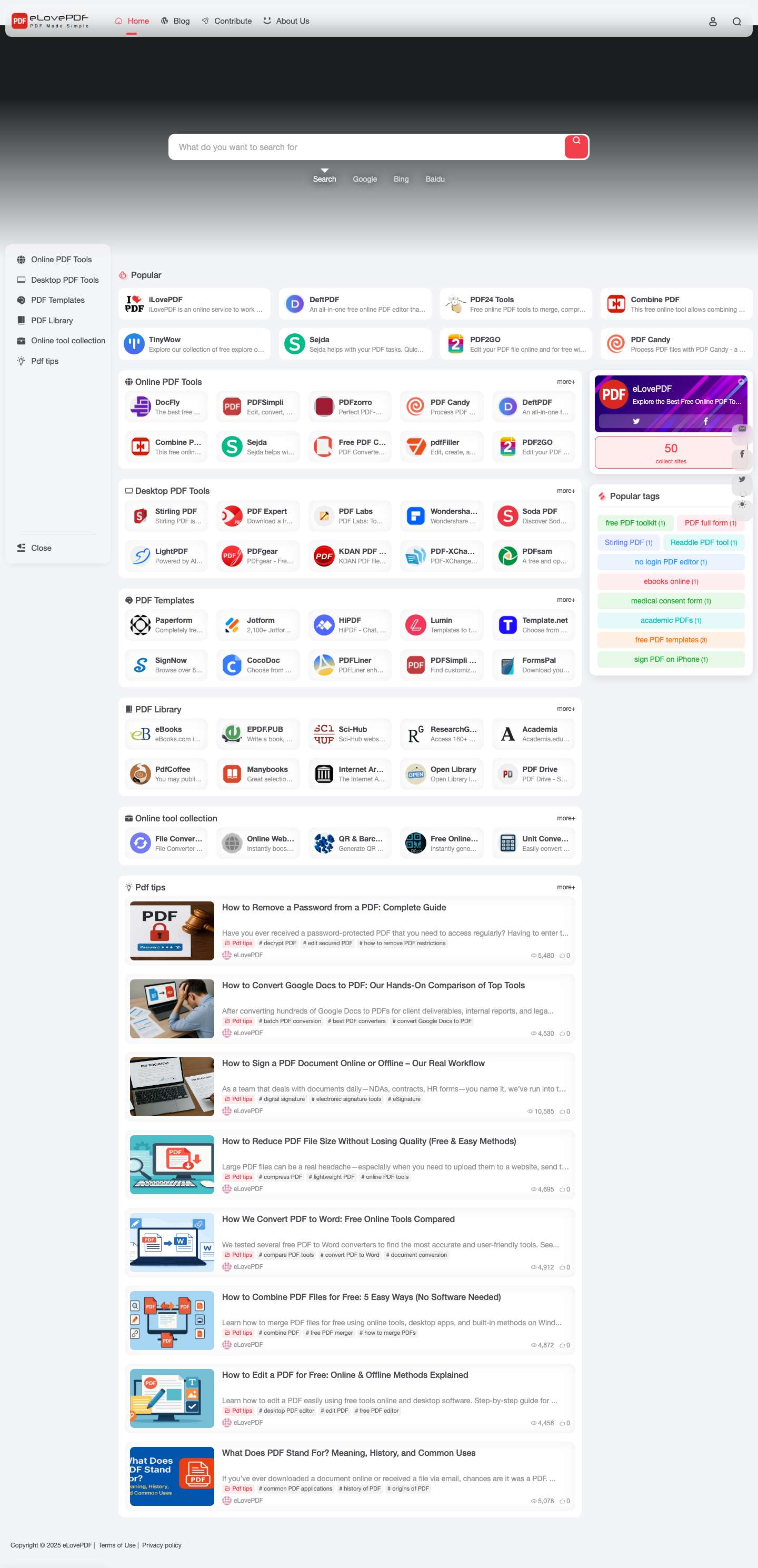 eLovePDF - Explore the Best Free Online PDF Tools - Full Screenshot