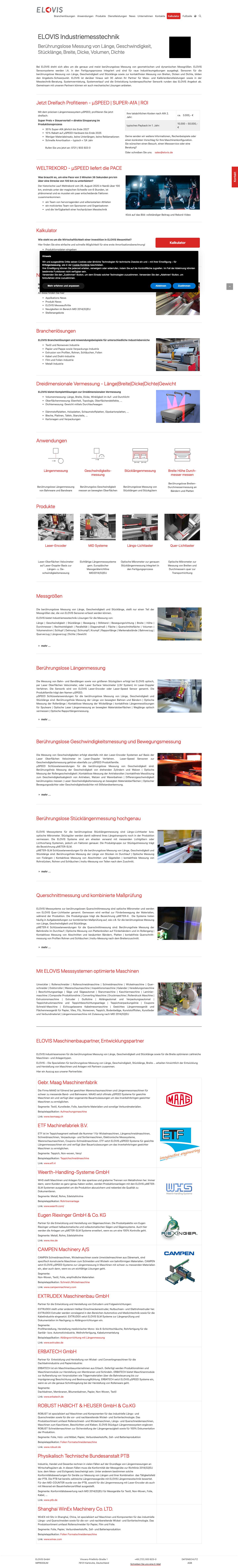 ELOVIS - Berührungslose Messtechnik für Länge, Geschwindigkeit, Stücklänge, Breite, Dicke, Dichte - Full Screenshot