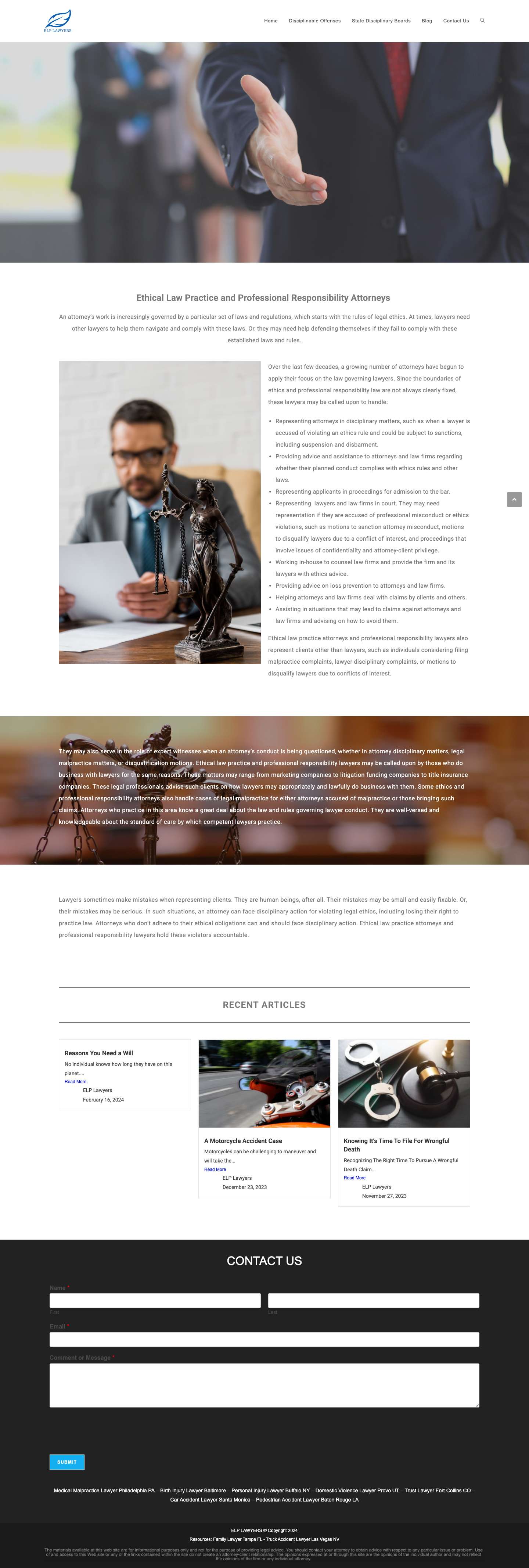 Ethical Law Practice - Attorneys - Law Resources - ELP Lawyers - Full Screenshot