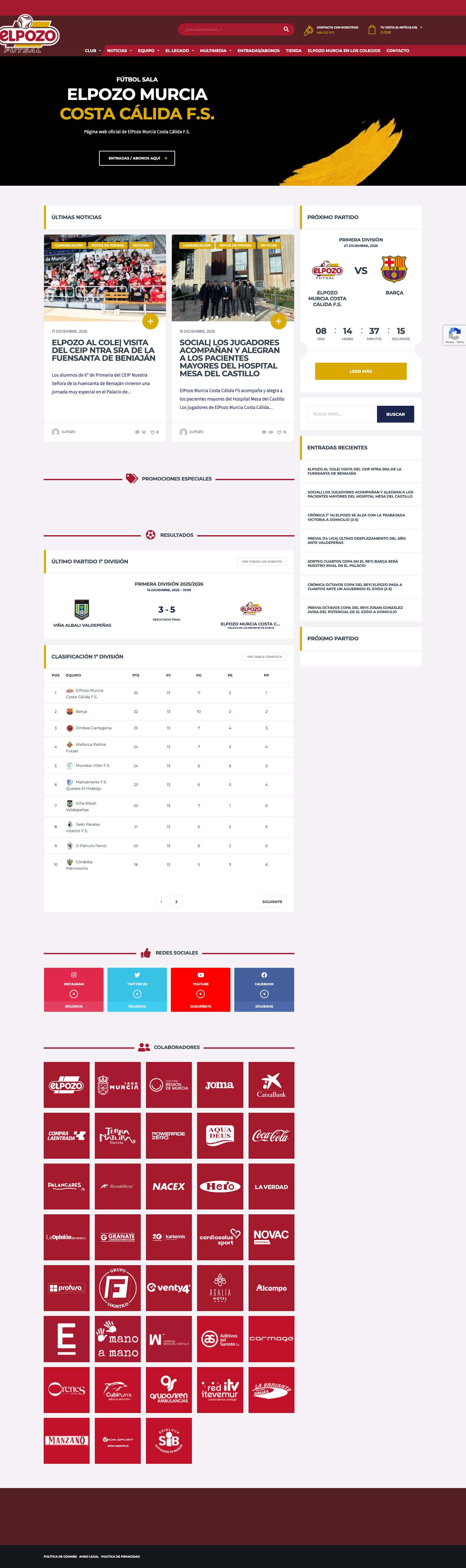 ElPozo Murcia Fútbol Sala – Web Oficial ElPozo Murcia Fútbol Sala - Full Screenshot