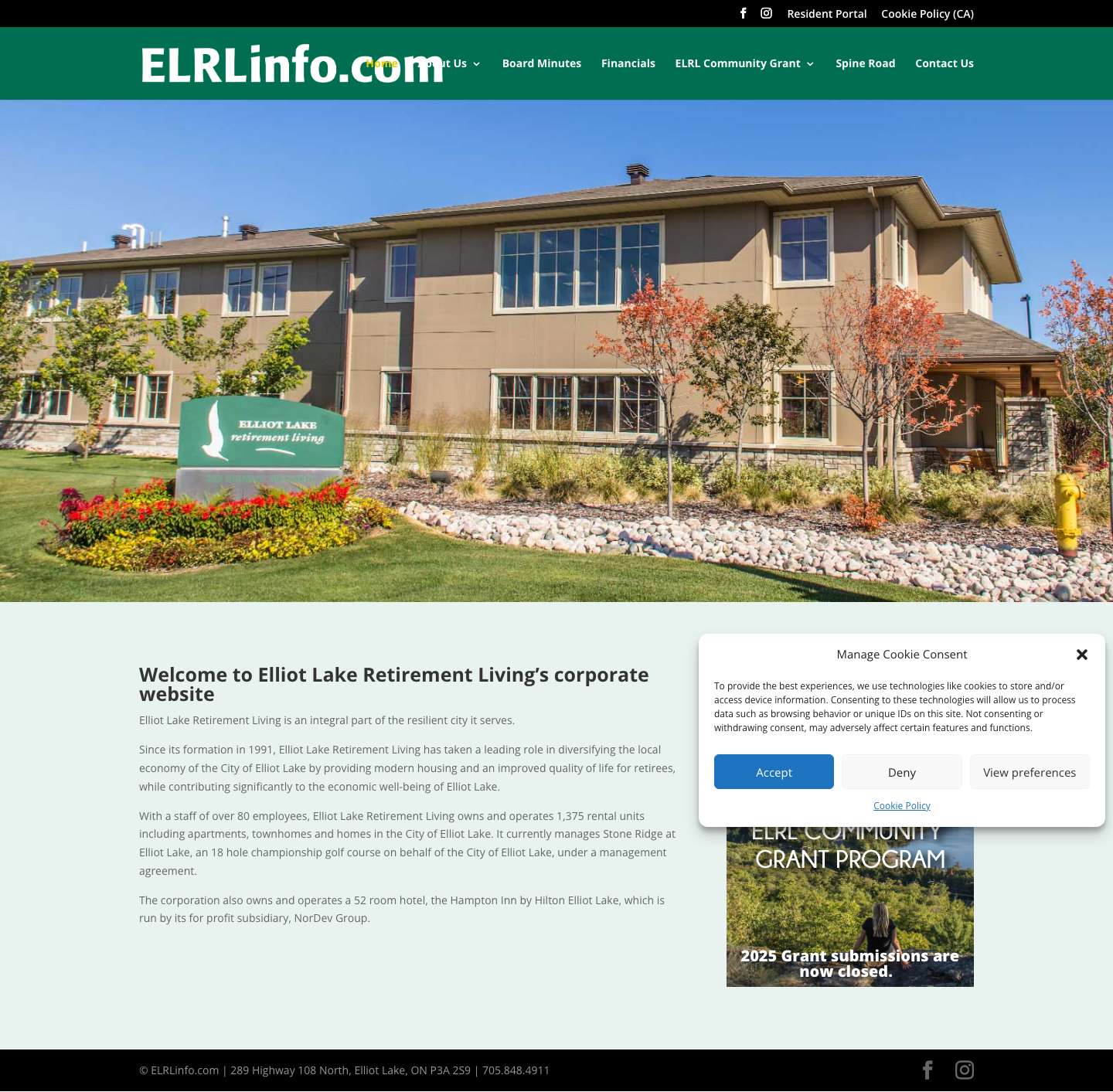 ELRLinfo.com | Elliot Lake Retirement Living Corporate Website - Full Screenshot